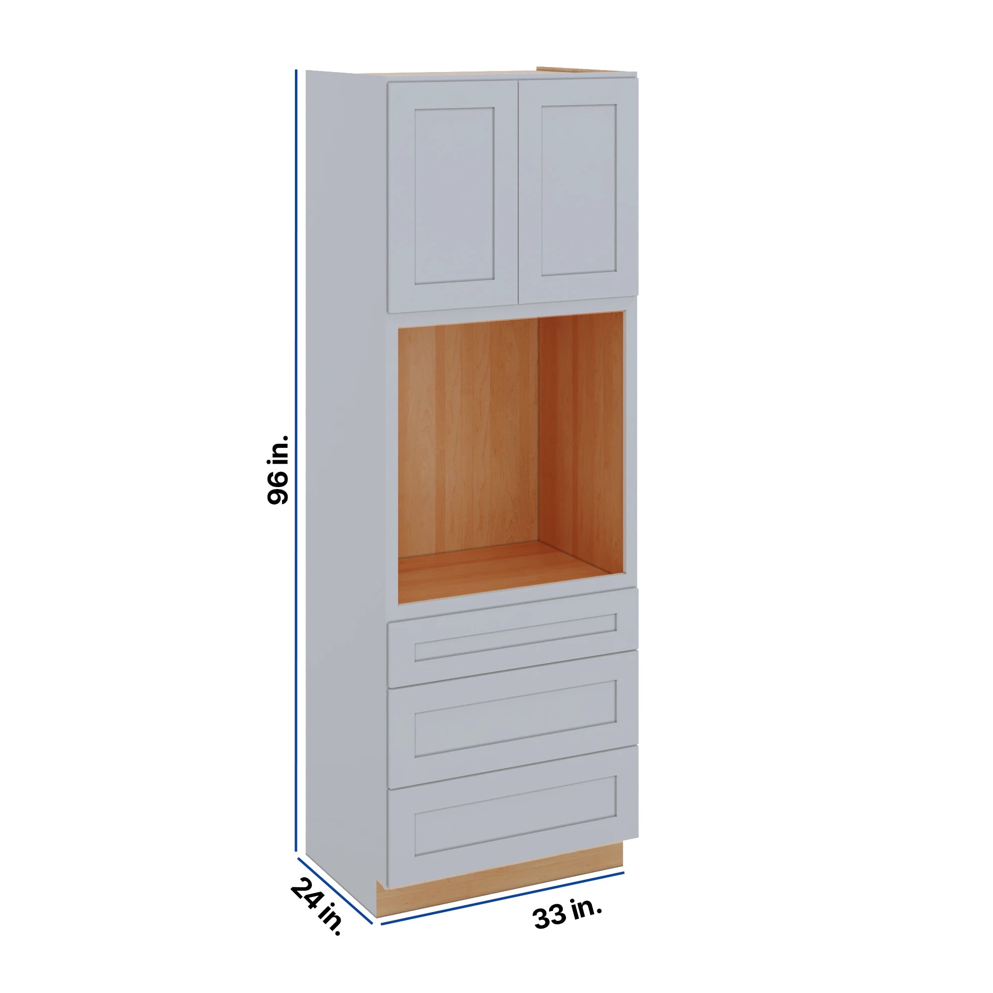 Modernform Cabinet Grey Shaker 33" W X 96" H X 24" D Oven Cabinet With 3 Drawers