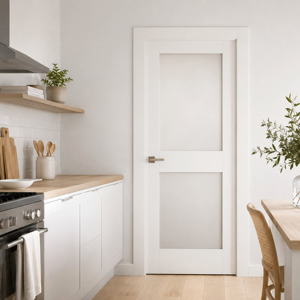 30 in x 80 in white 2 panel shaker solid core primed mdf prehung interior door
