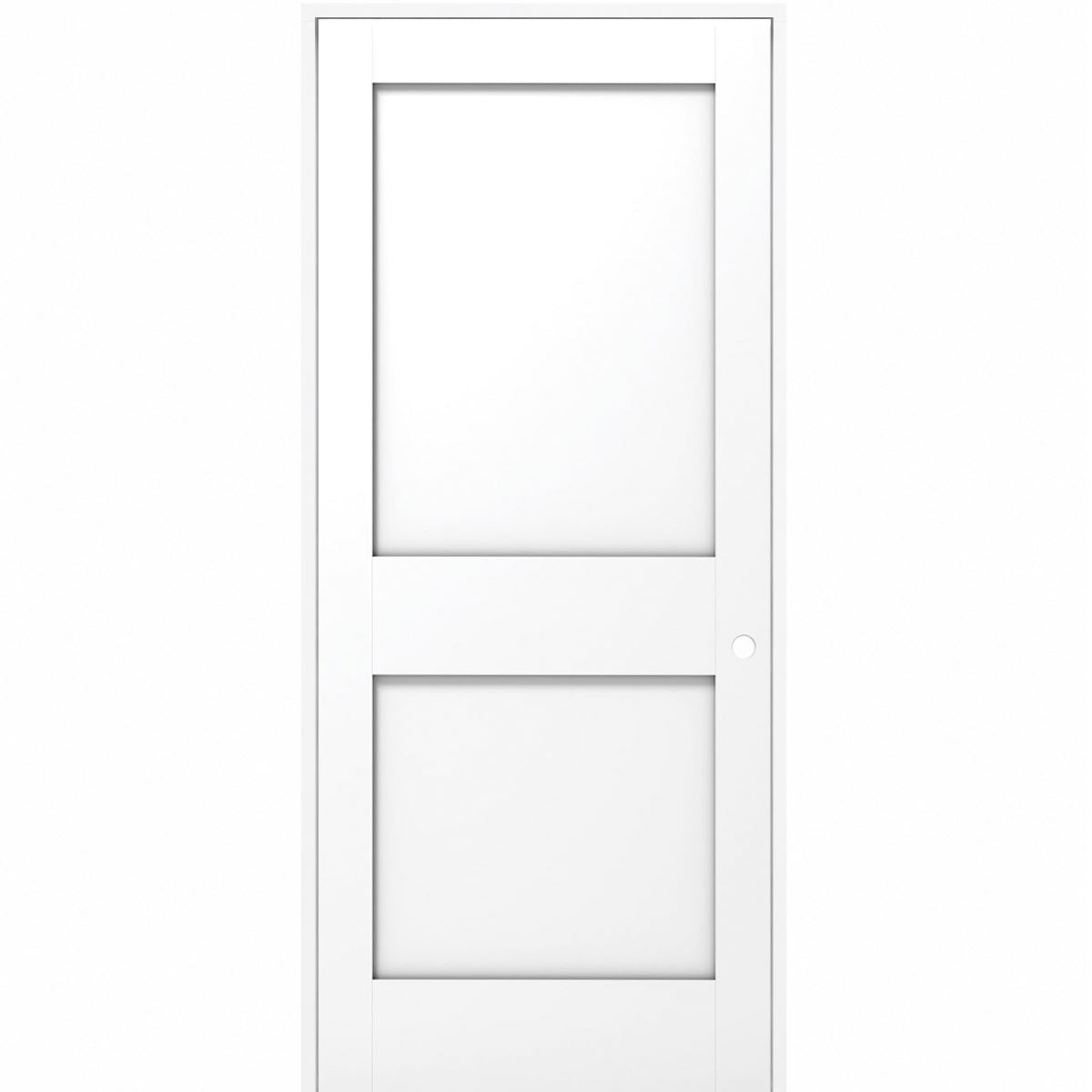 28 in x 80 in white 2 panel shaker solid core primed mdf prehung interior door