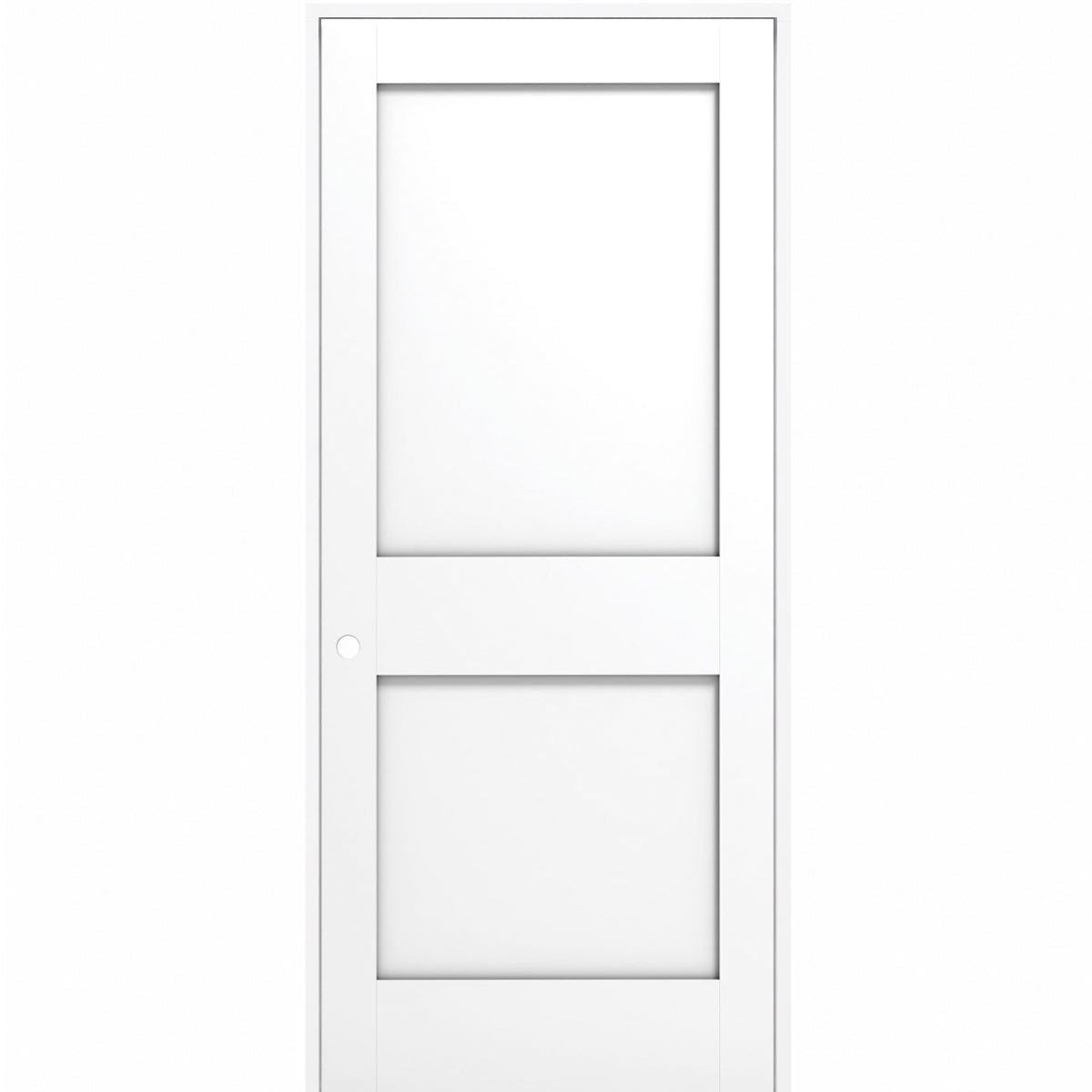 30 in x 80 in white 2 panel shaker solid core primed mdf prehung interior door