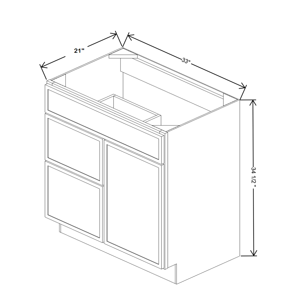 Cubitac Prestige Dover Latte 33"W X 21"D-L Vanity Sink Base With Drawers