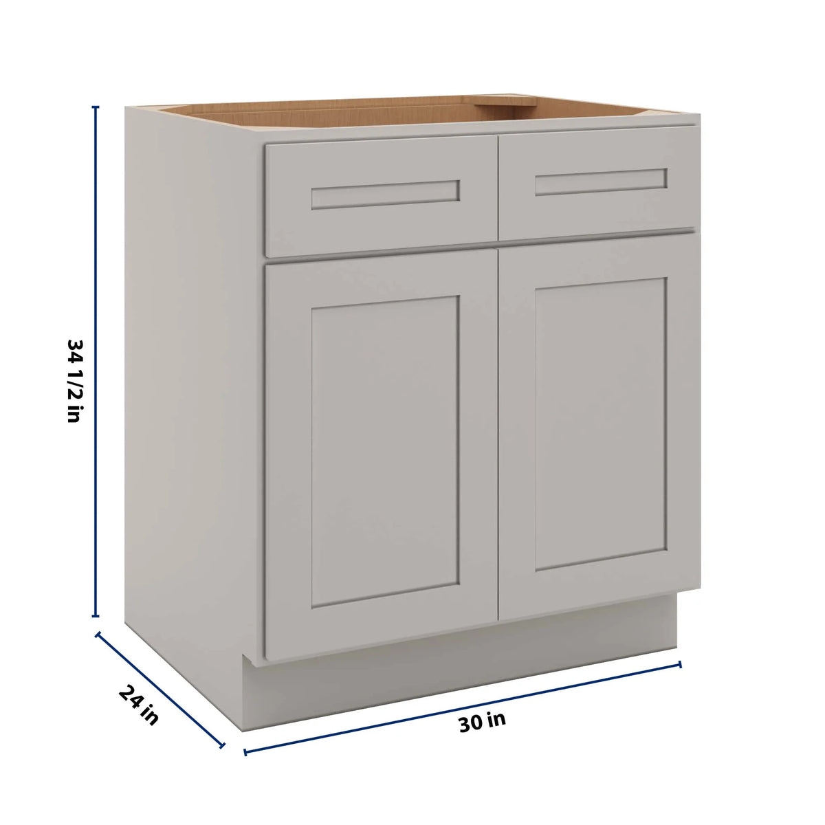 CNC Luxor 5-Piece Misty Grey 30" W 2 Drawer Front Double Door Sink Base Cabinet