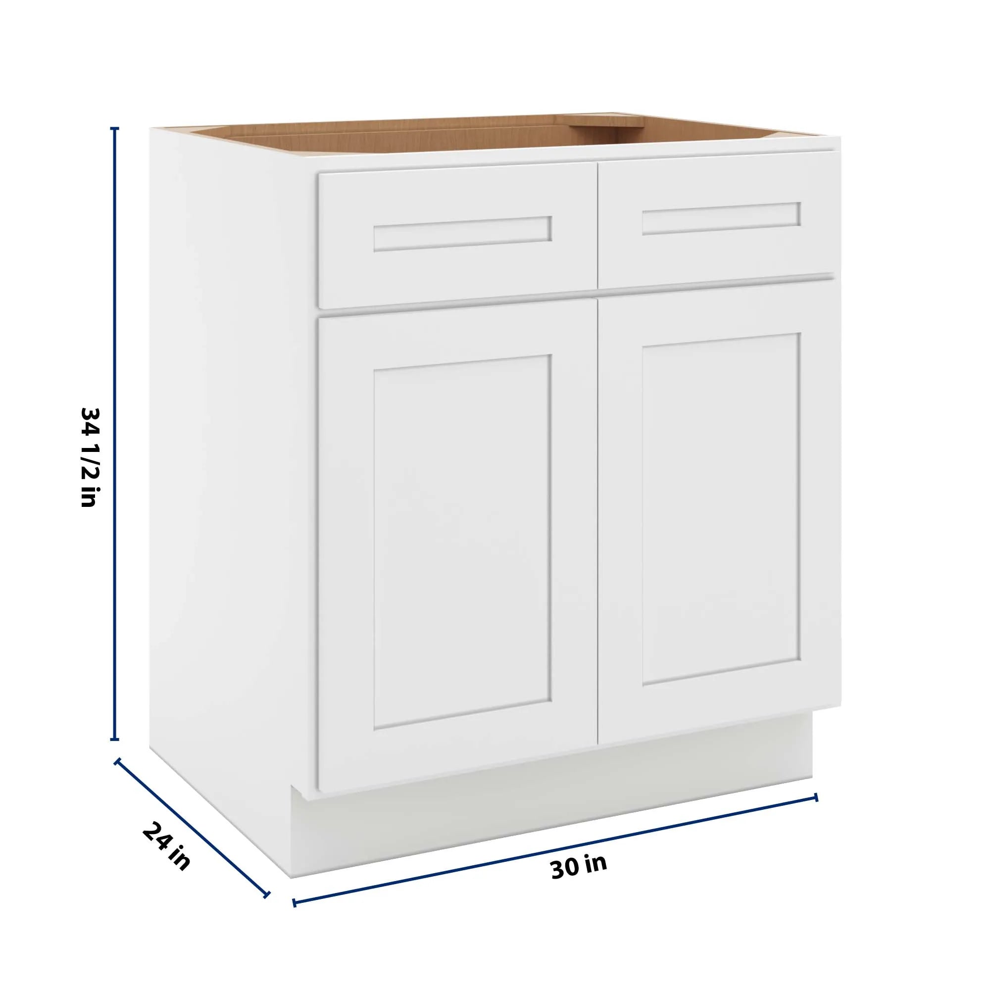 cnc luxor 5 piece white 30 w 2 drawer front double door sink base cabinet