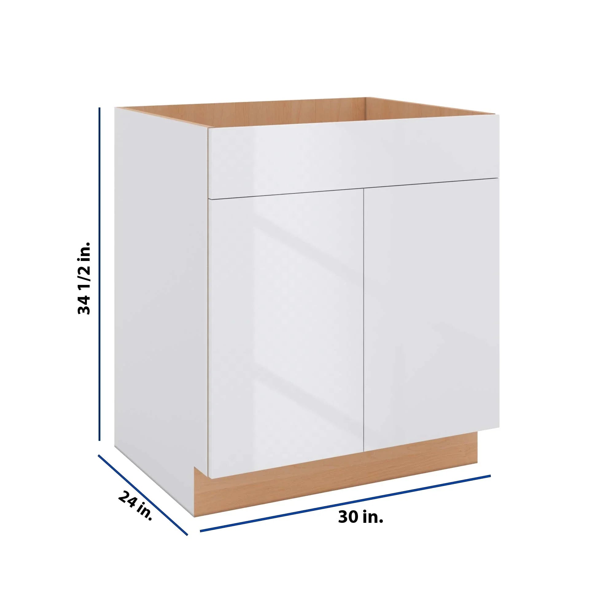 Modernform Cabinet Gloss White 30" W X 34 1/2" H X 24" D Double Door Sink Base Cabinet