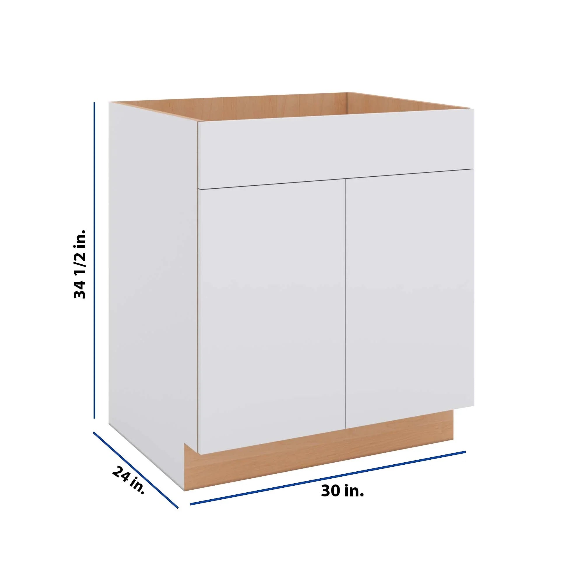 Modernform Cabinet Matte White 30" W X 34 1/2" H X 24" D Double Door Sink Base Cabinet