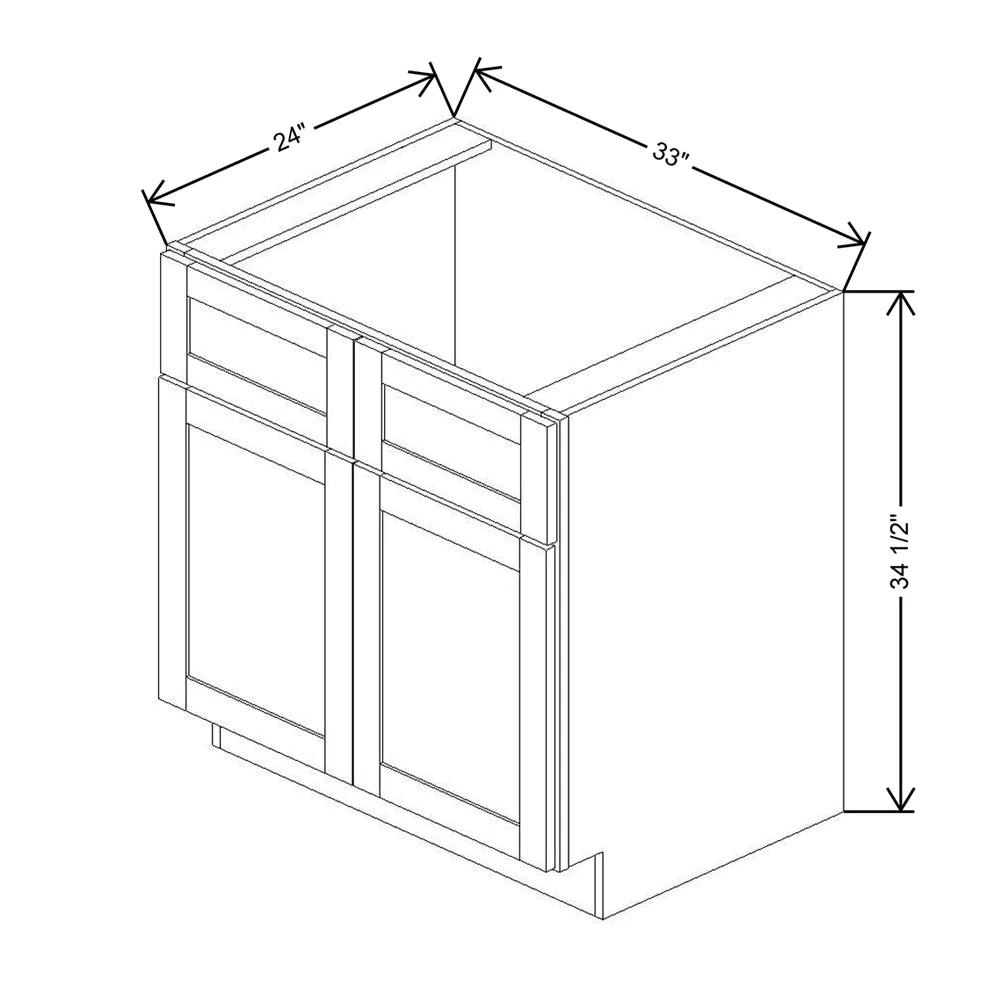 Kitchen Cabinet Distributors Shaker Designer White 5PC Sink Base Cabinet - 33" W x 34.5" H