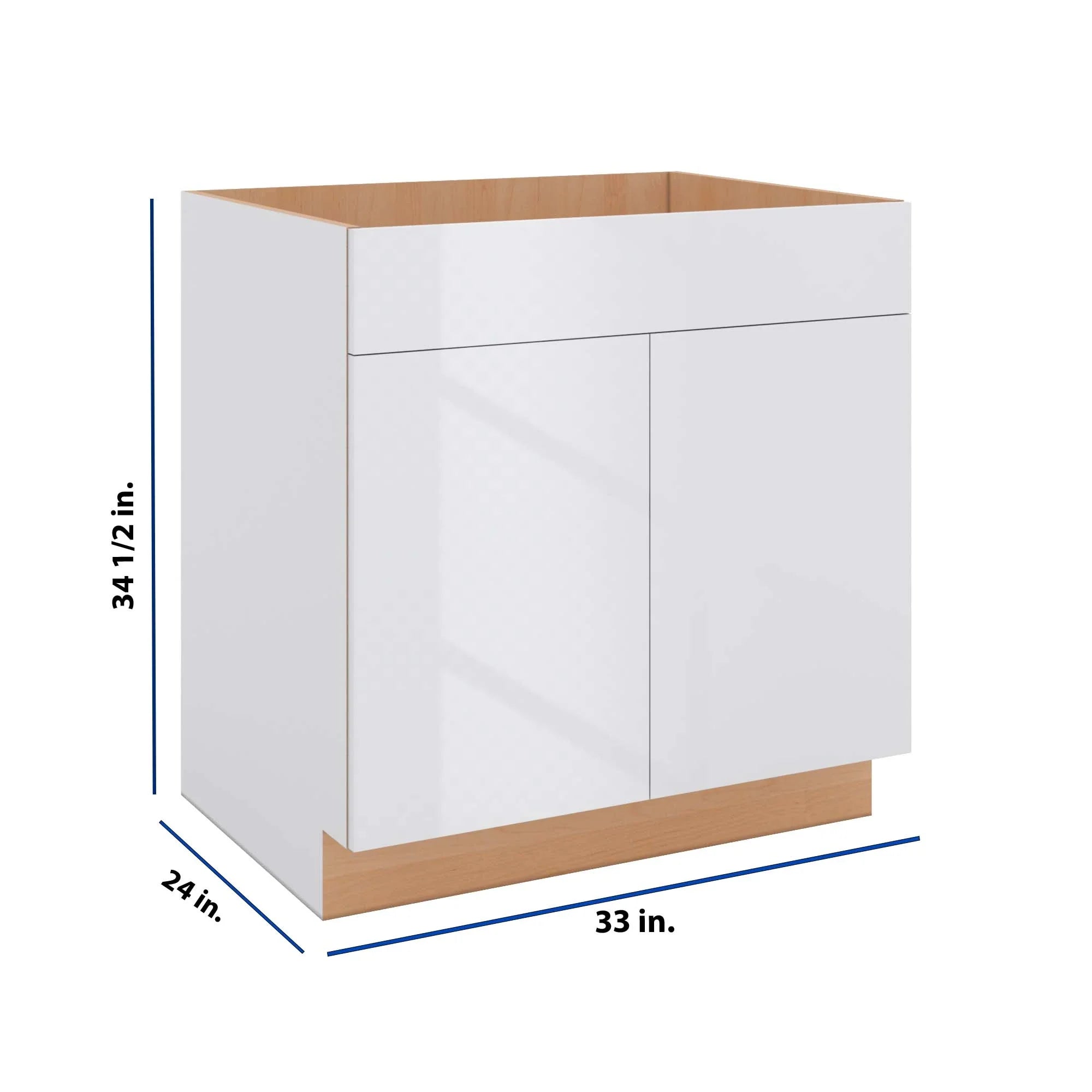 Modernform Cabinet Gloss White 33" W X 34 1/2" H X 24" D Double Door Sink Base Cabinet