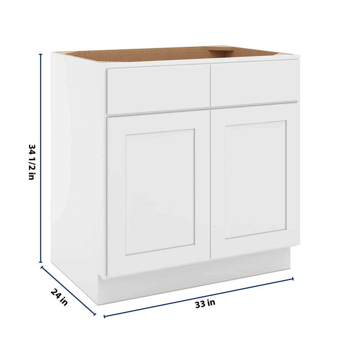 cnc luxor white 33 w 2 drawer front double door sink base cabinet