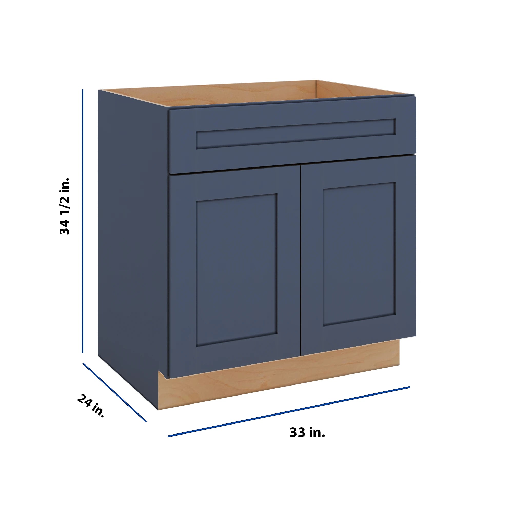 Modernform Cabinet Signature Blue 33" W X 34 1/2" H X 24" D Double Door Sink Base Cabinet