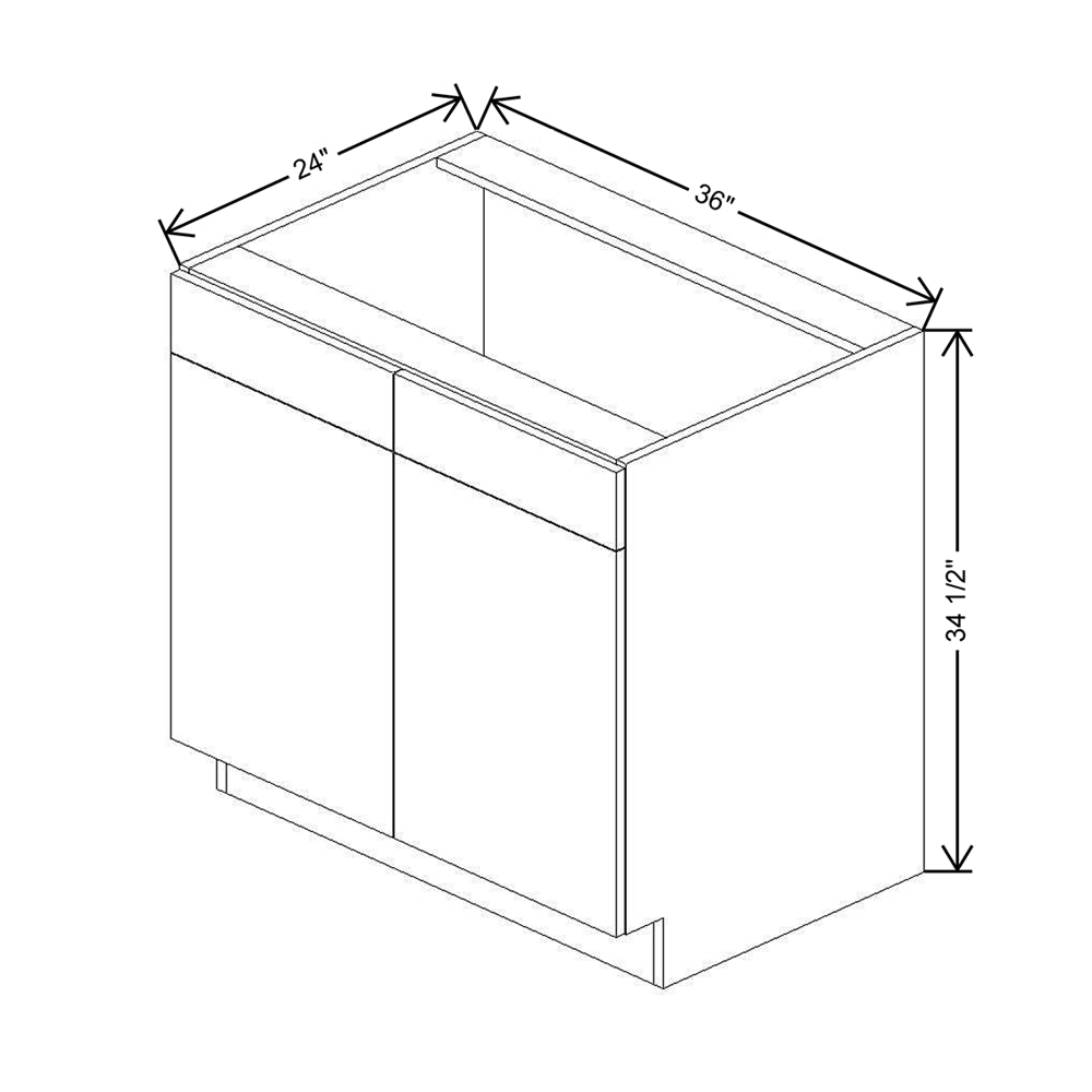 CNC Classic Milano Snow 36" W 2 Drawer Front Double Door Sink Base Cabinet