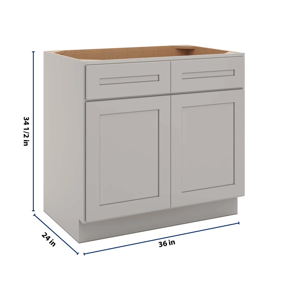 CNC Luxor 5-Piece Misty Grey 36" W 2 Drawer Front Double Door Sink Base Cabinet