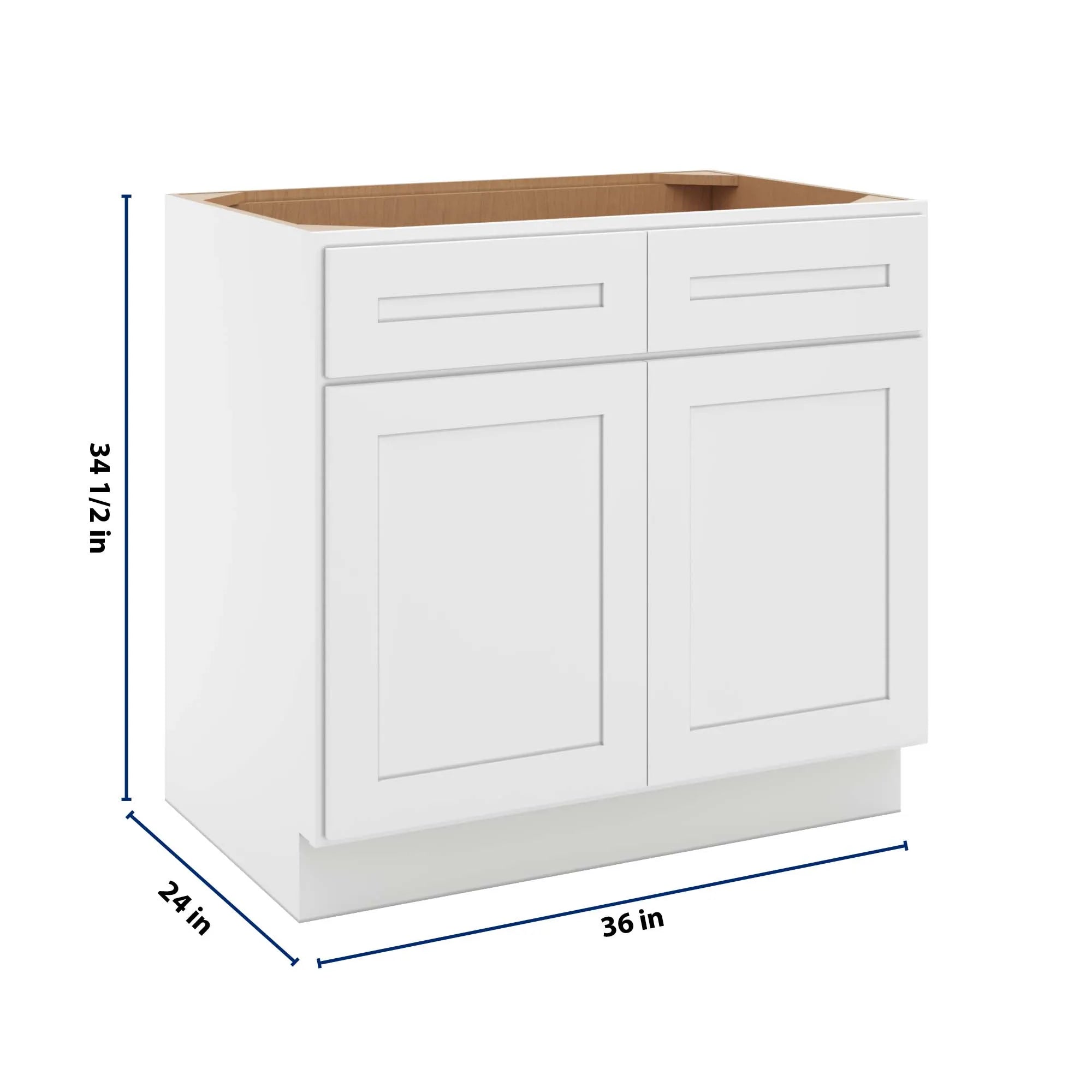 cnc luxor 5 piece white 36 w 2 drawer front double door sink base cabinet