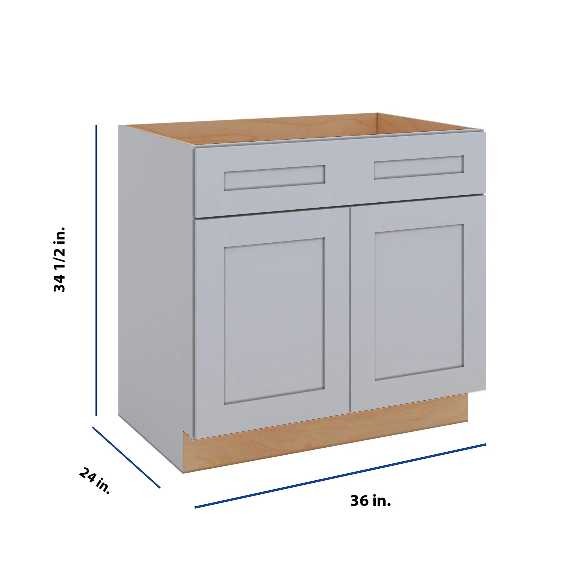Modernform Cabinet Grey Shaker 36" W X 34 1/2" H X 24" D Double Door Sink Base Cabinet