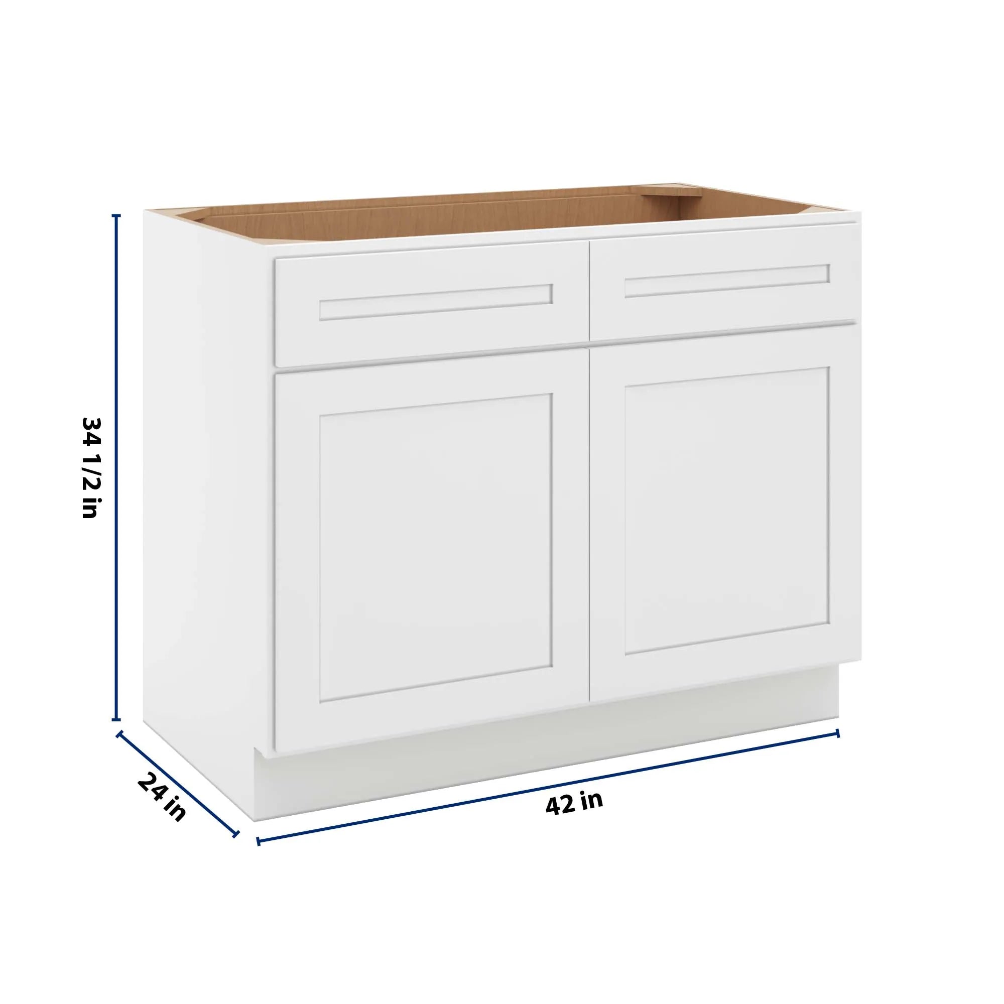 cnc luxor 5 piece white 42 w 2 drawer front double door sink base cabinet