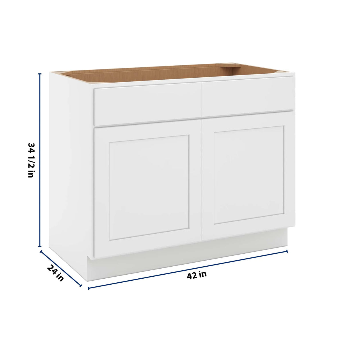 cnc luxor white 42 w 2 drawer front double door sink base cabinet