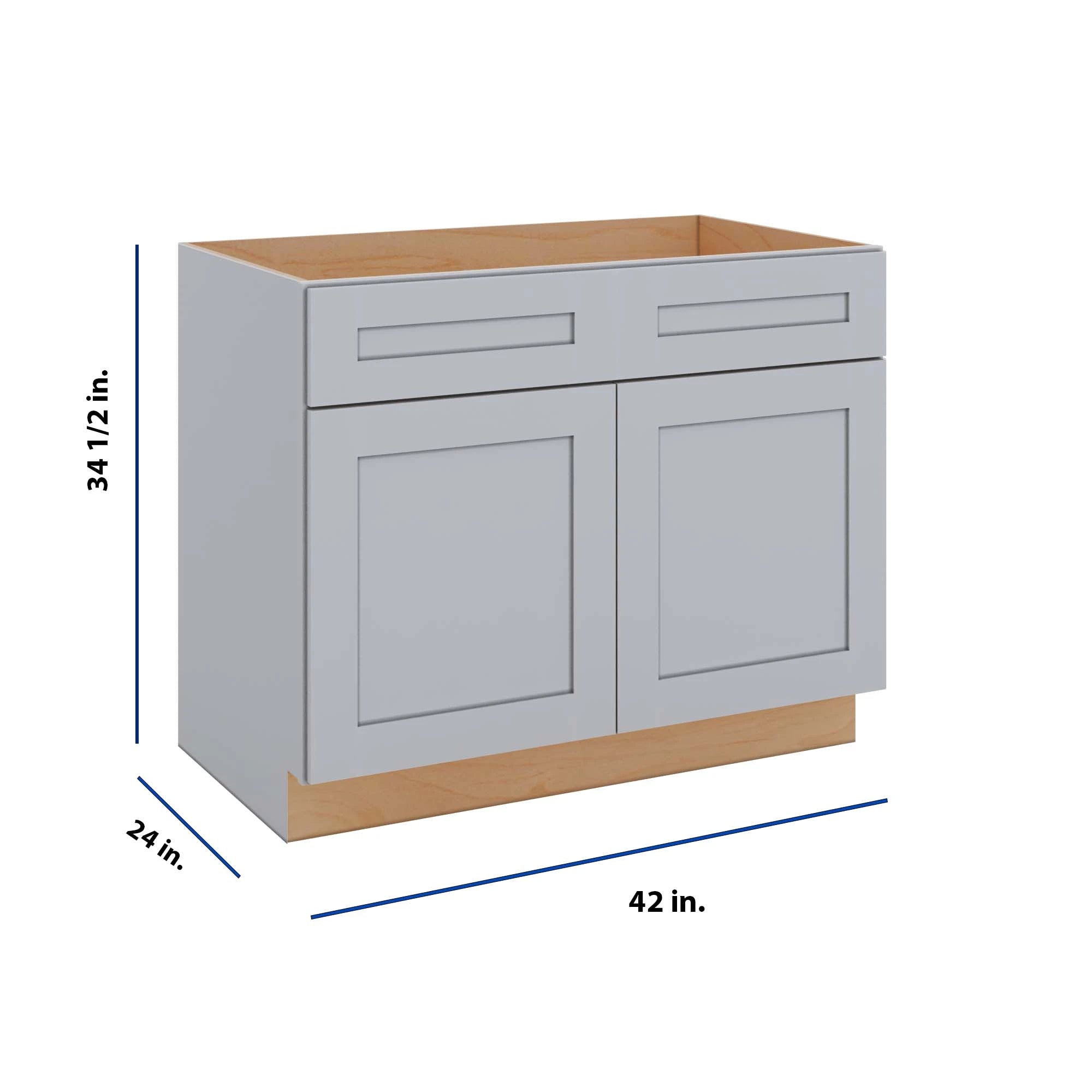 Modernform Cabinet Grey Shaker 42" W X 34 1/2" H X 24" D Double Door Sink Base Cabinet