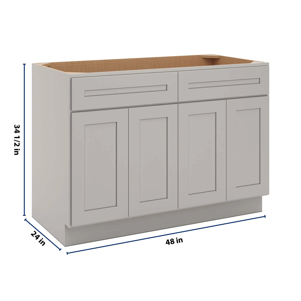 CNC Luxor 5-Piece Misty Grey 48" W 2 Drawer Four Door Sink Base Cabinet