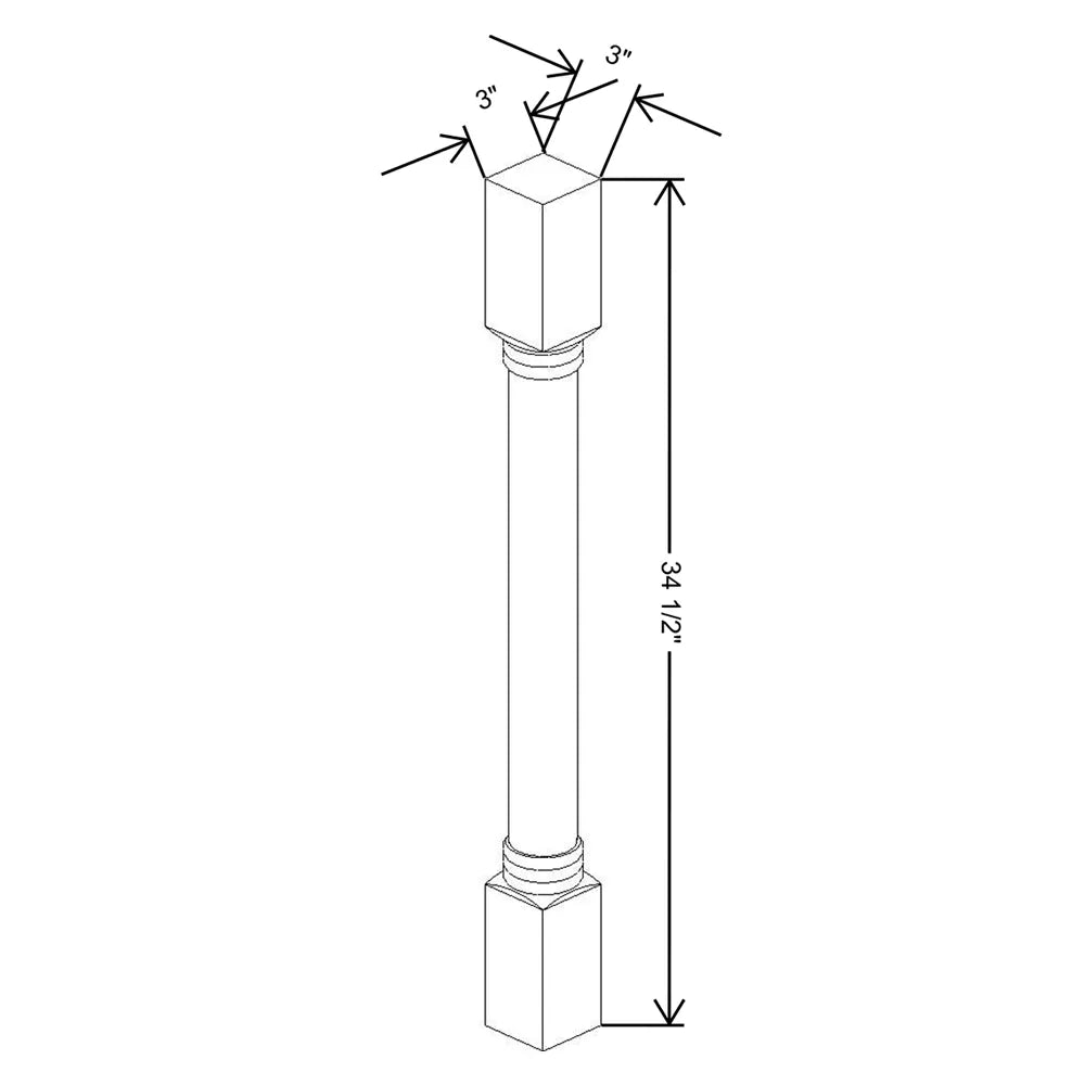 J&K Greige K3 Full Turn Post 3"W x 34 1/2" H x 3" D