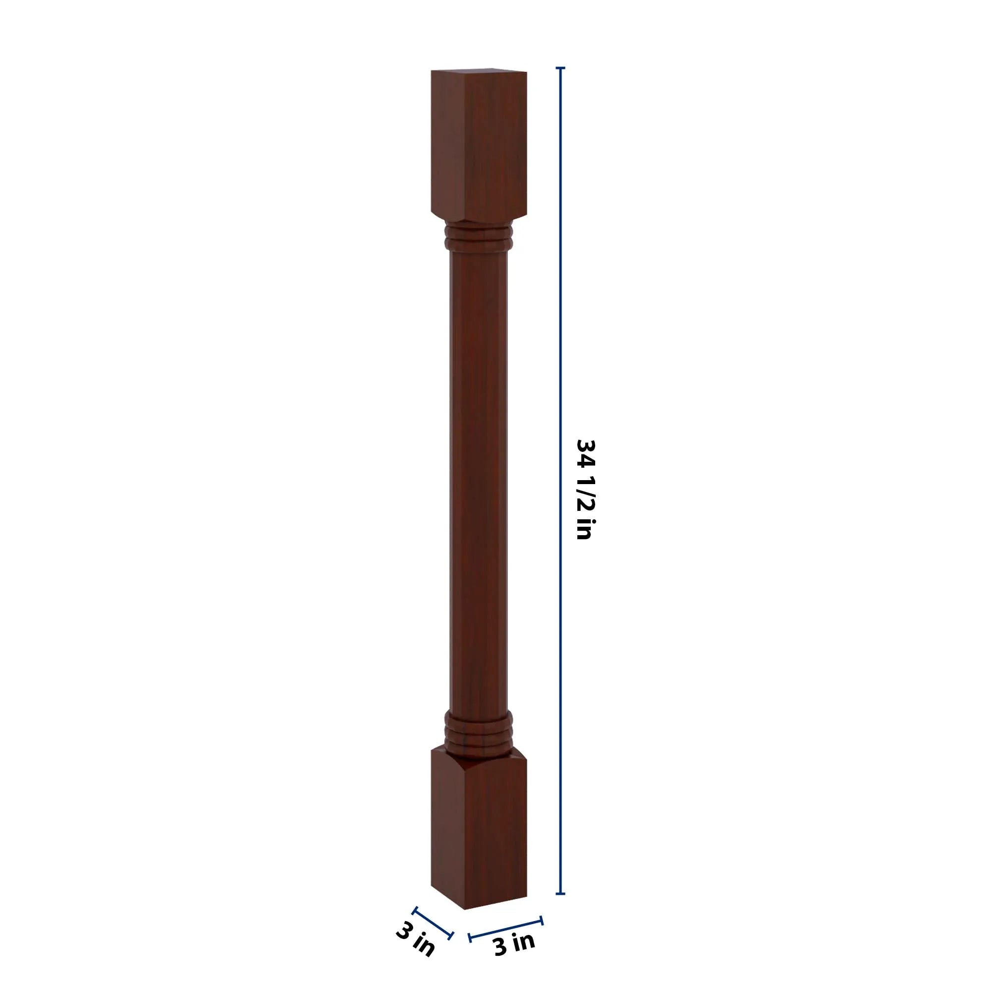 J&K Mahogany J5 Full Turn Post 3"W x 34 1/2" H x 3" D