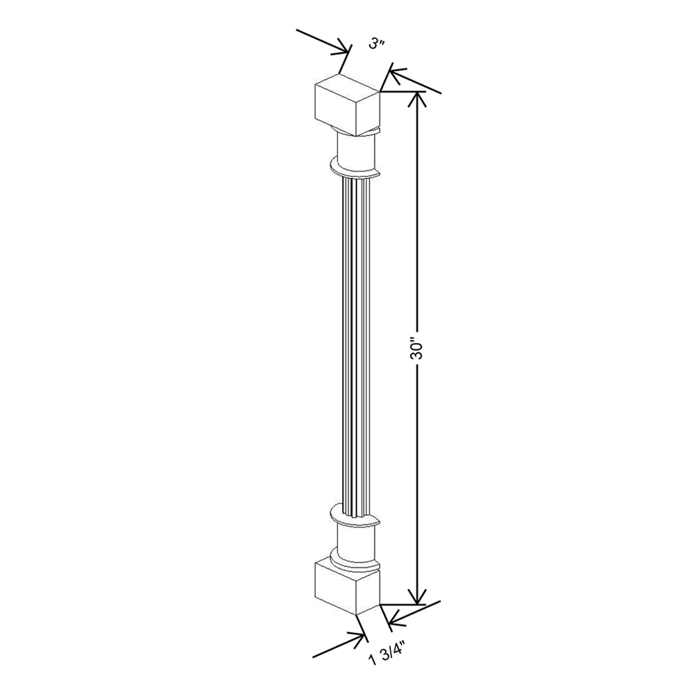 Cubitac Prestige Milan Latte 3"W X 1 1/2" D X 30"H Fluted Spindle Wall