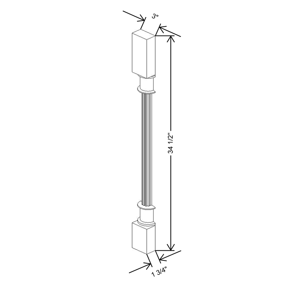 Cubitac Basic Oxford Latte 3" W X 1 1/2" D X 34 1/2" H Fluted Spindle Base