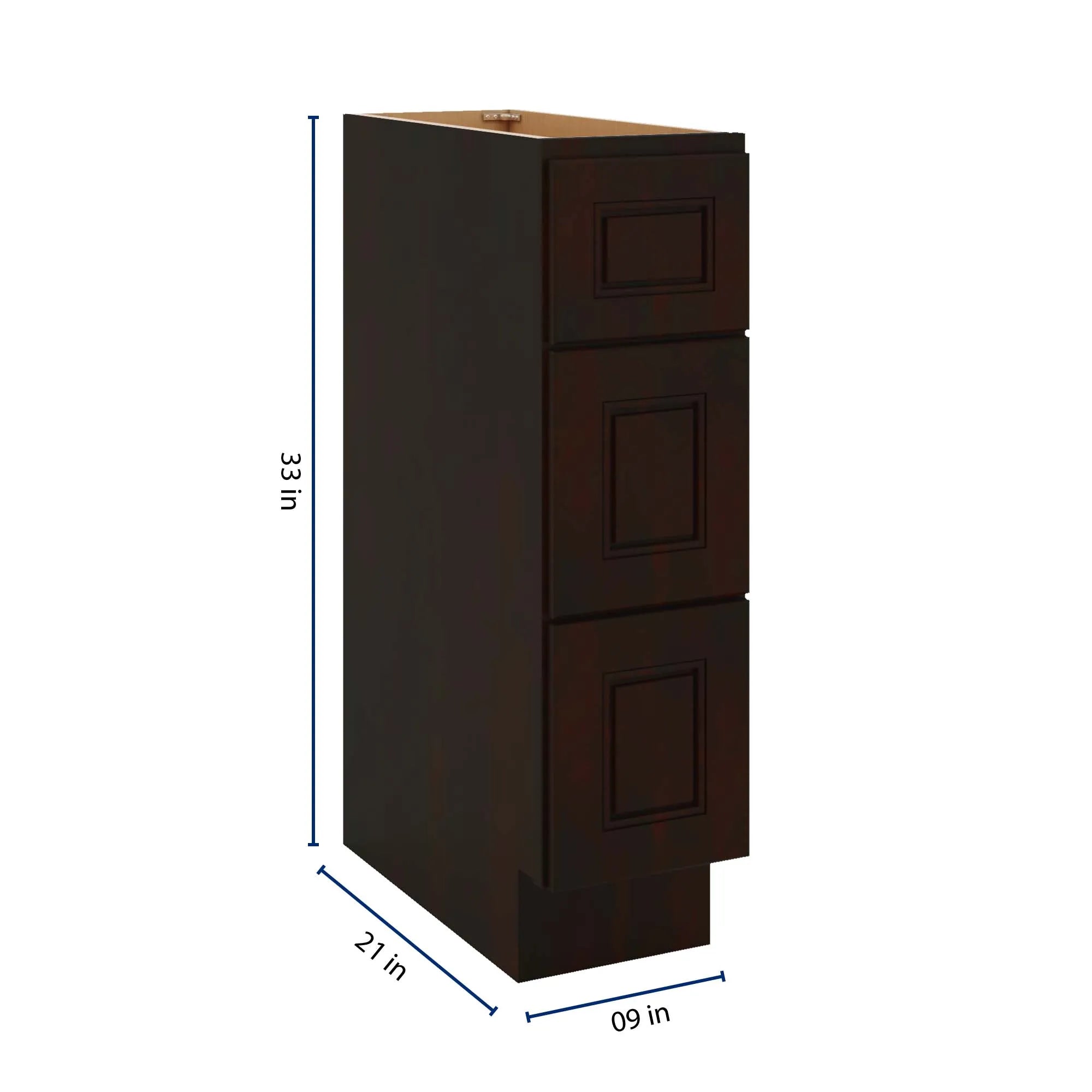 J&K Espresso K8 Vanity 3 Drawer Base 09" W x 33" H x 21" D