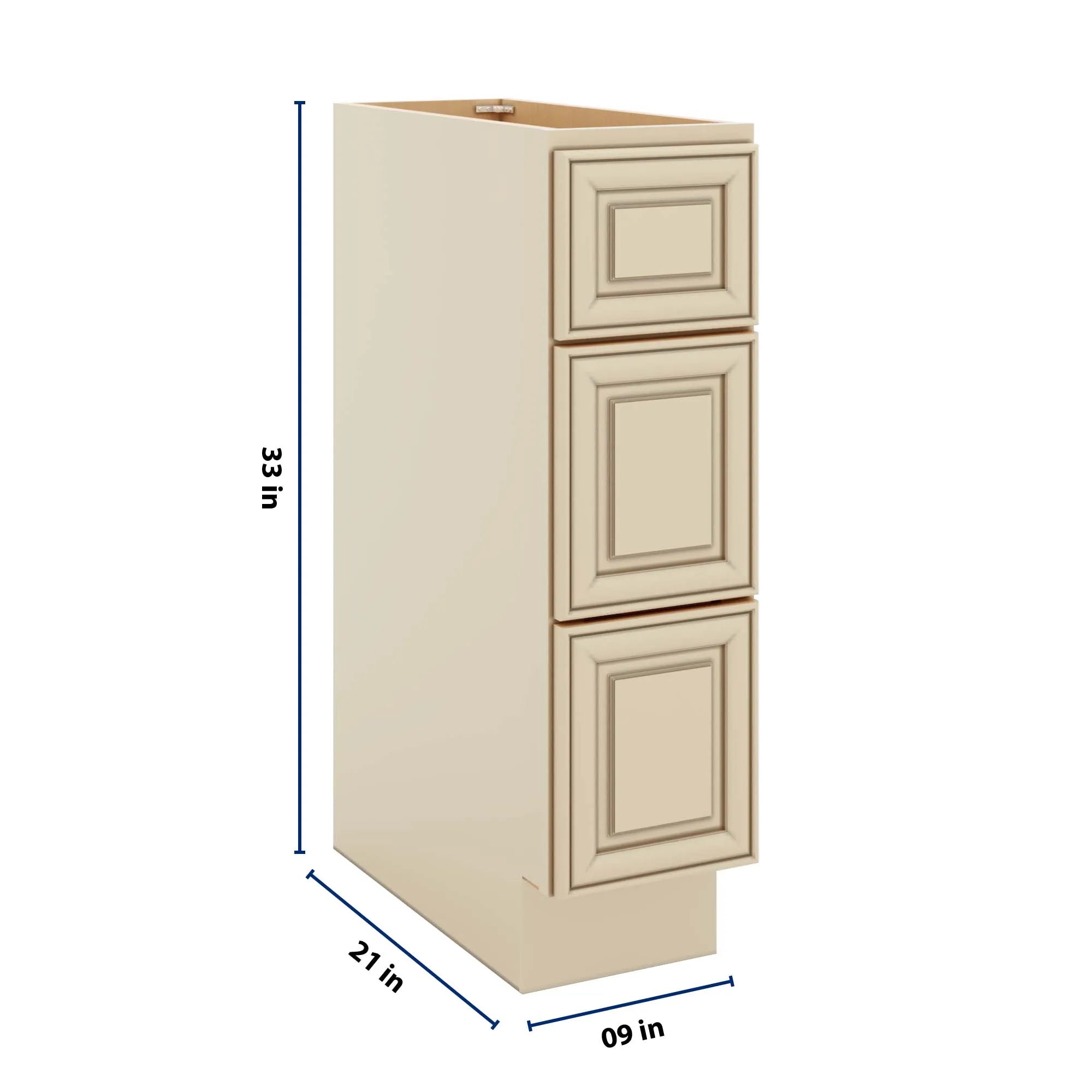 J&K Creme Glazed A7 Vanity 3 Drawer Base 09" W x 33" H x 21" D
