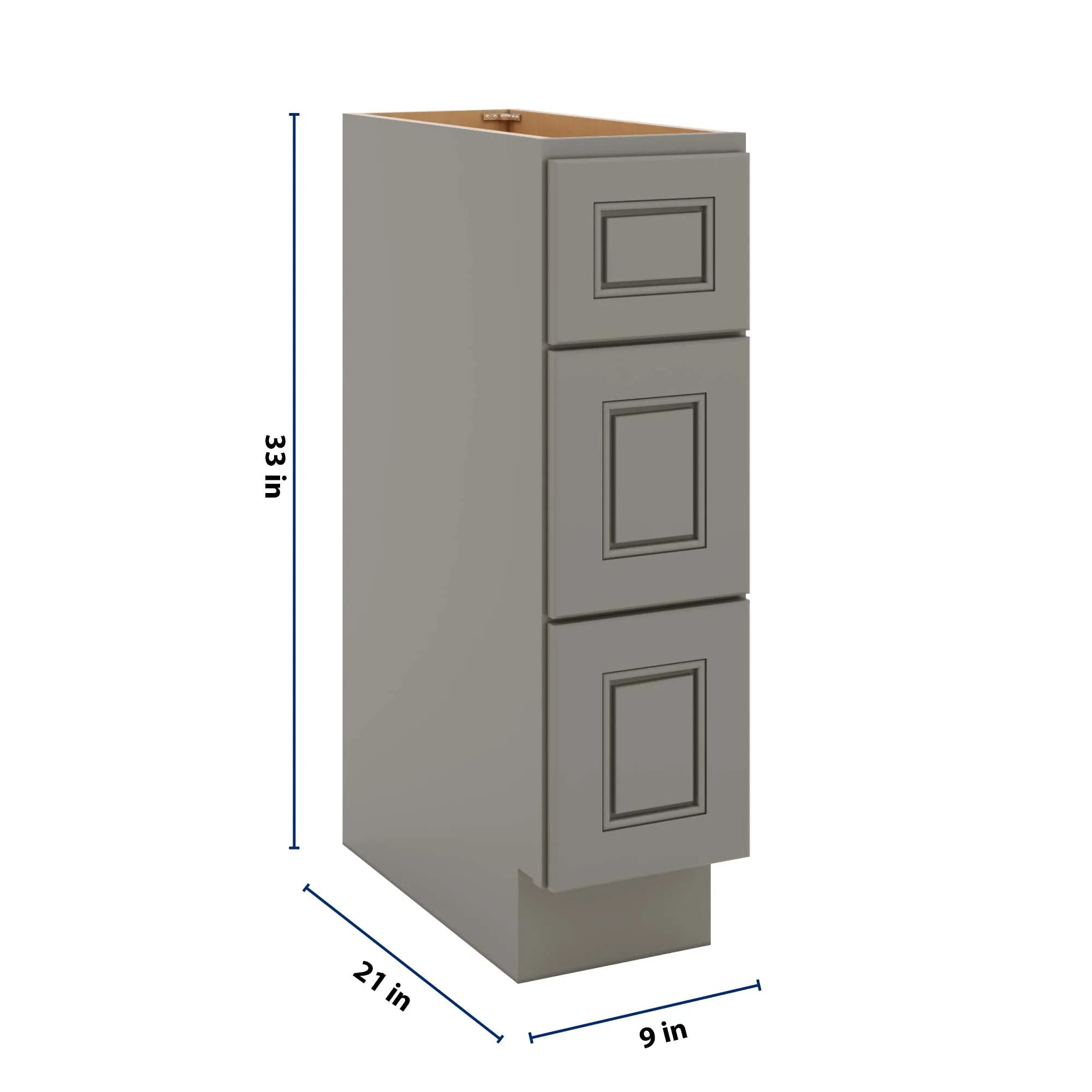 J&K Greige K3 Vanity 3 Drawer Base 09" W x 33" H x 21" D