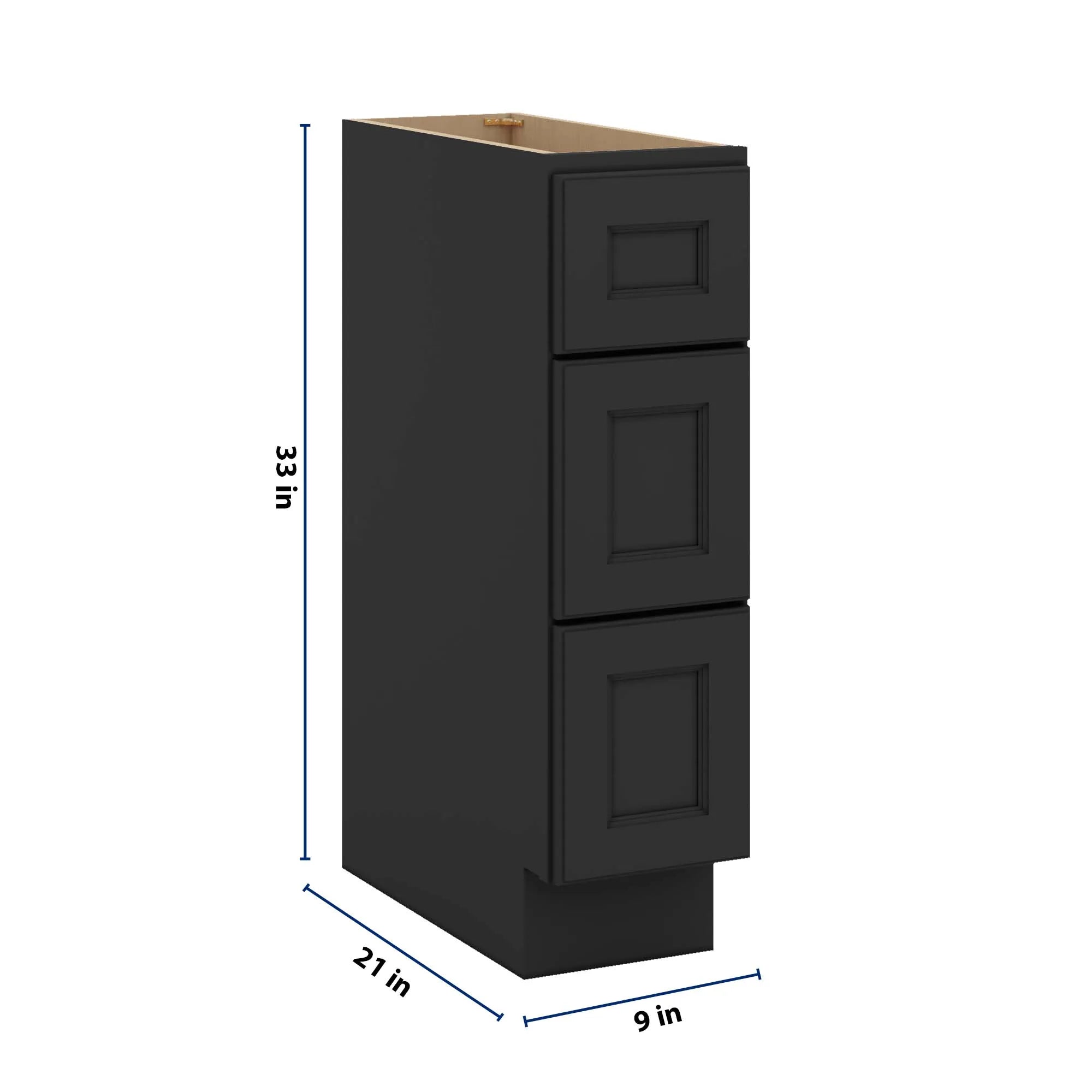 J&K Charcoal E2 Vanity 3 Drawer Base 09" W x 33" H x 21" D