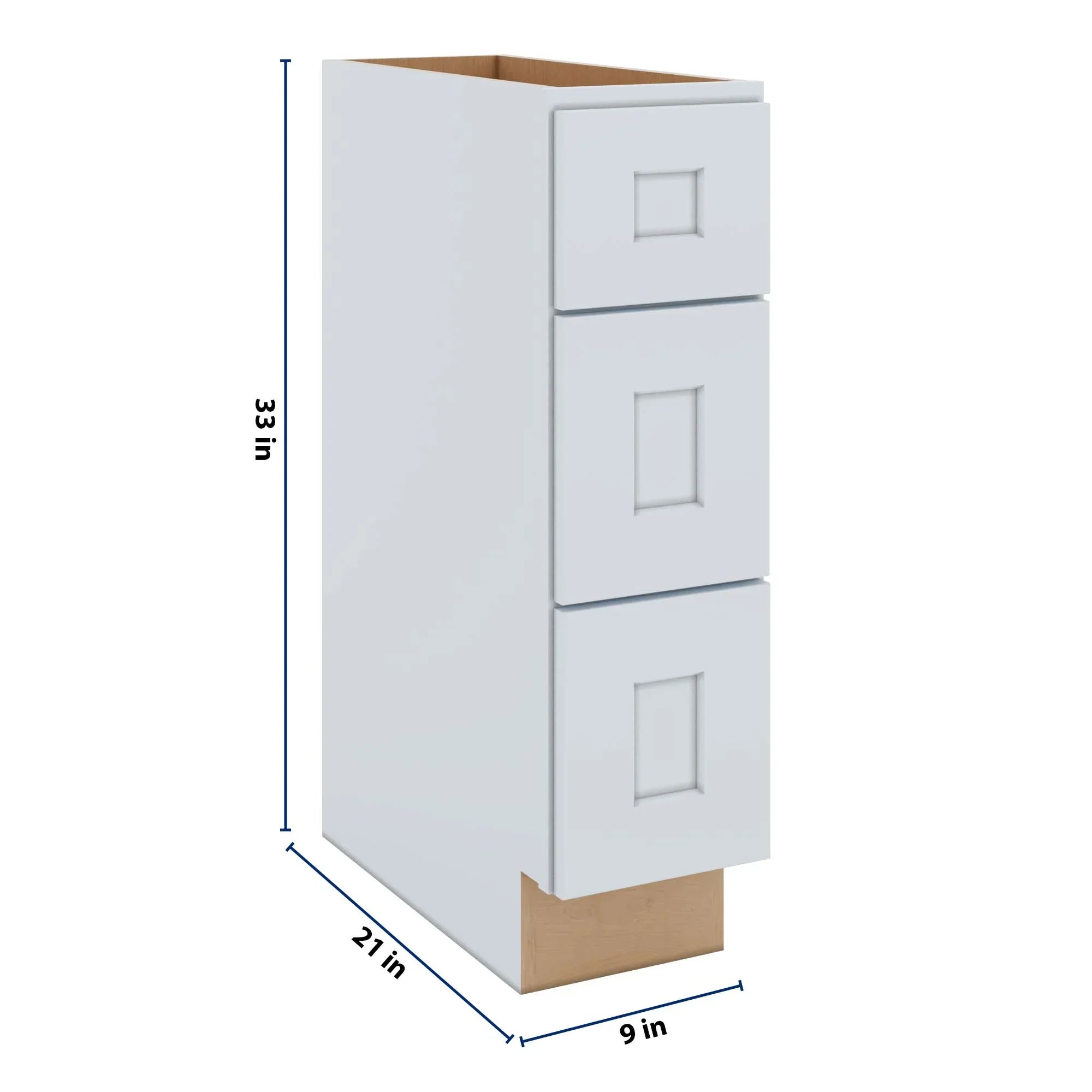 J&K White Shaker S8 Vanity 3 Drawer Base 09" W x 33" H x 21" D