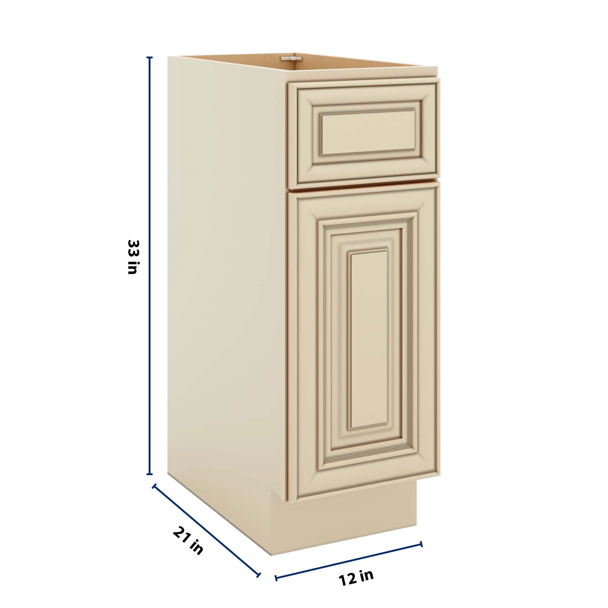 J&K Creme Glazed A7 Vanity Base Door/Drawer 12" W x 33" H x 21" D