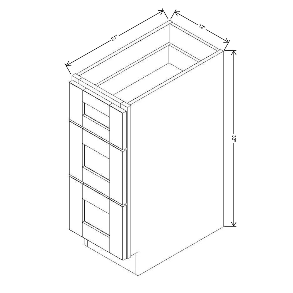 J&K Mocha Glazed K10 Vanity 3 Drawer Base 12" W x 33" H x 21" D