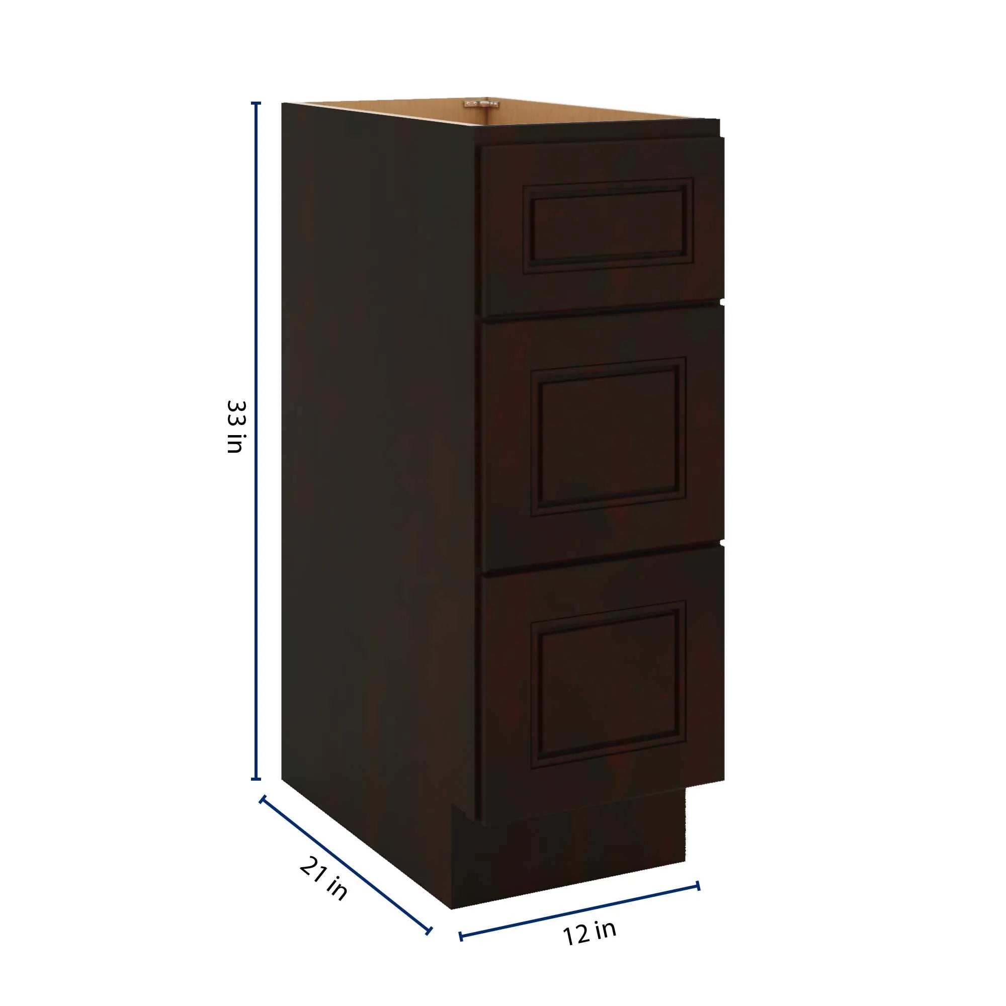 J&K Espresso K8 Vanity 3 Drawer Base 12" W x 33" H x 21" D