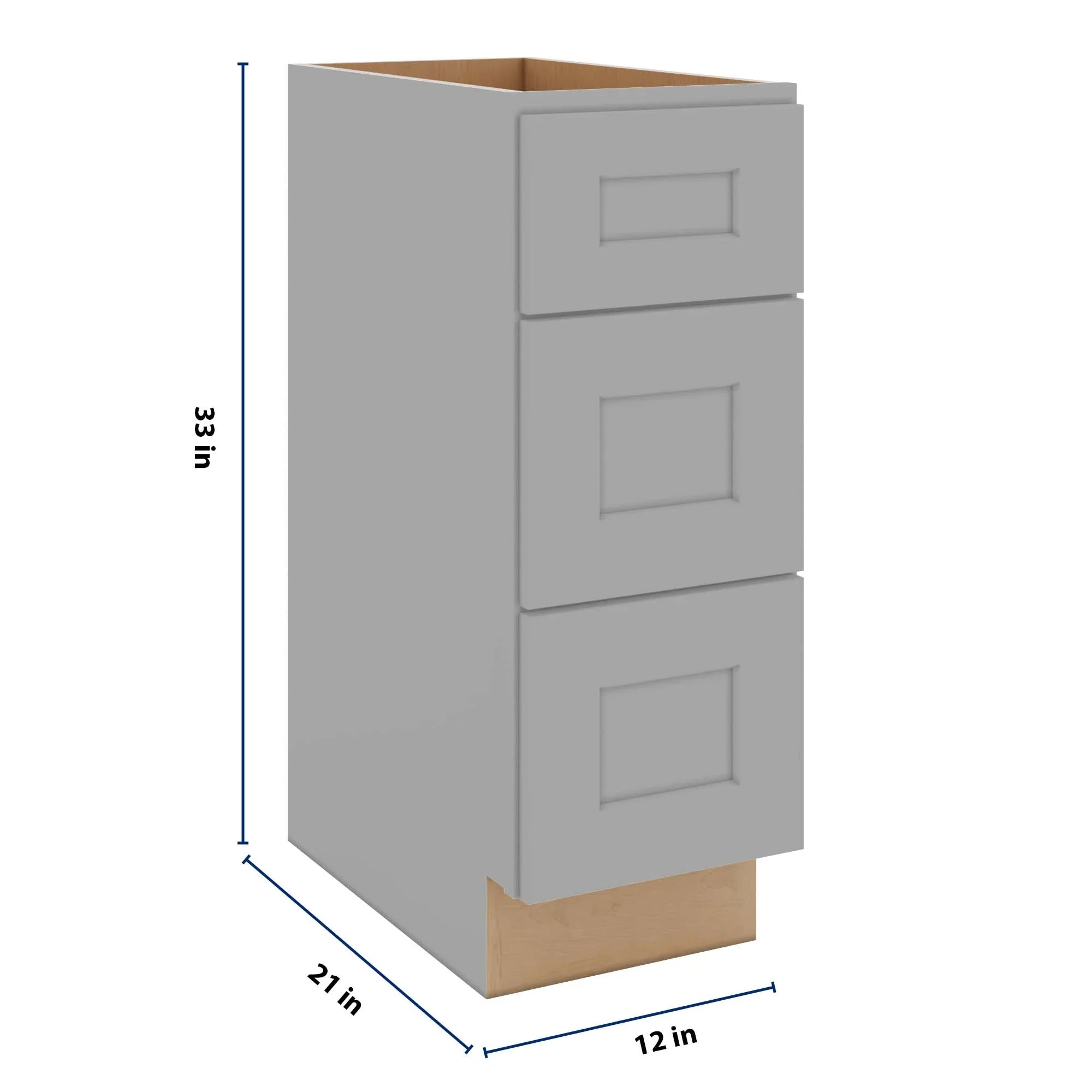 J&K Castle Grey S5 Vanity 3 Drawer Base 12" W x 33" H x 21" D