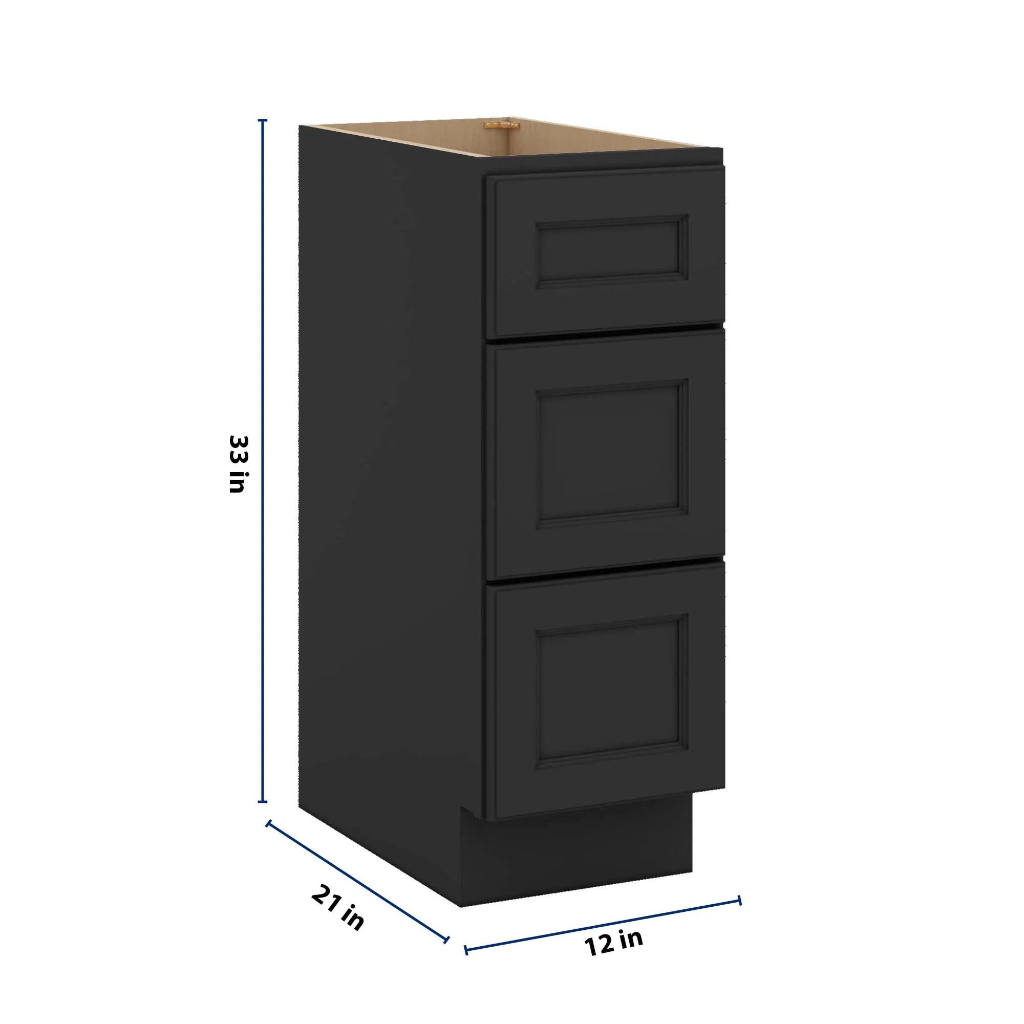 J&K Charcoal E2 Vanity 3 Drawer Base 12" W x 33" H x 21" D