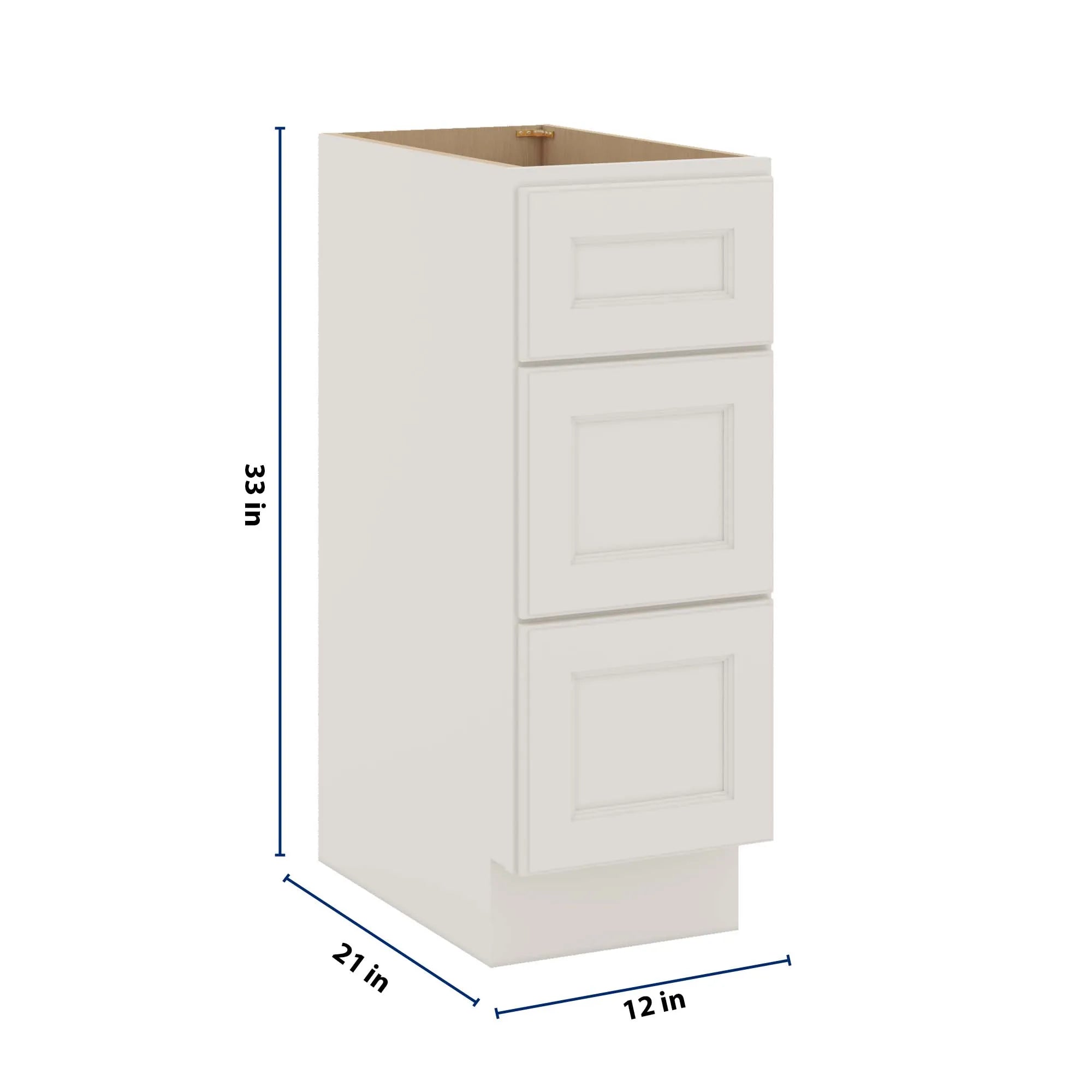 J&K Dove E1 Vanity 3 Drawer Base 12" W x 33" H x 21" D