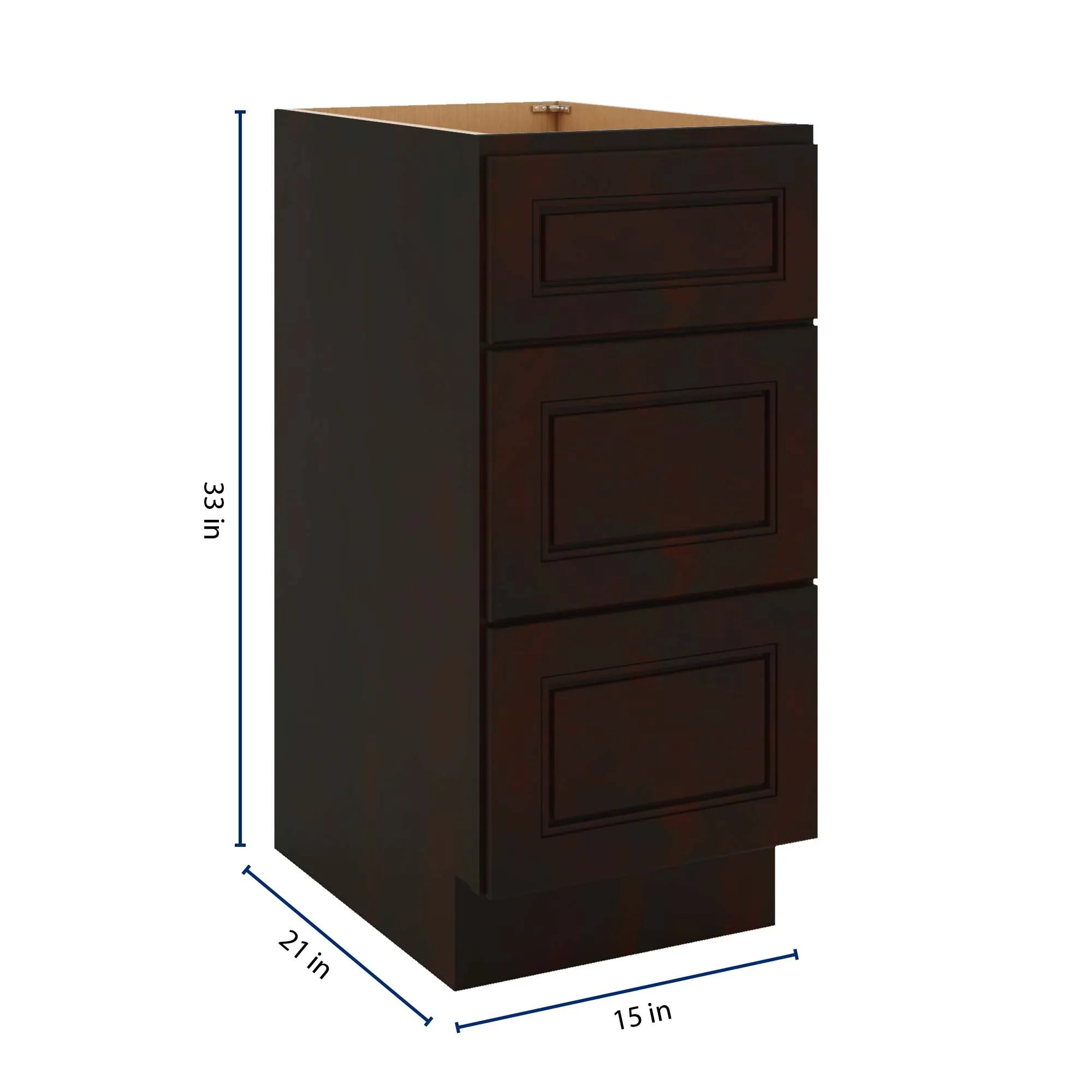 J&K Espresso K8 Vanity 3 Drawer Base 15" W x 33" H x 21" D