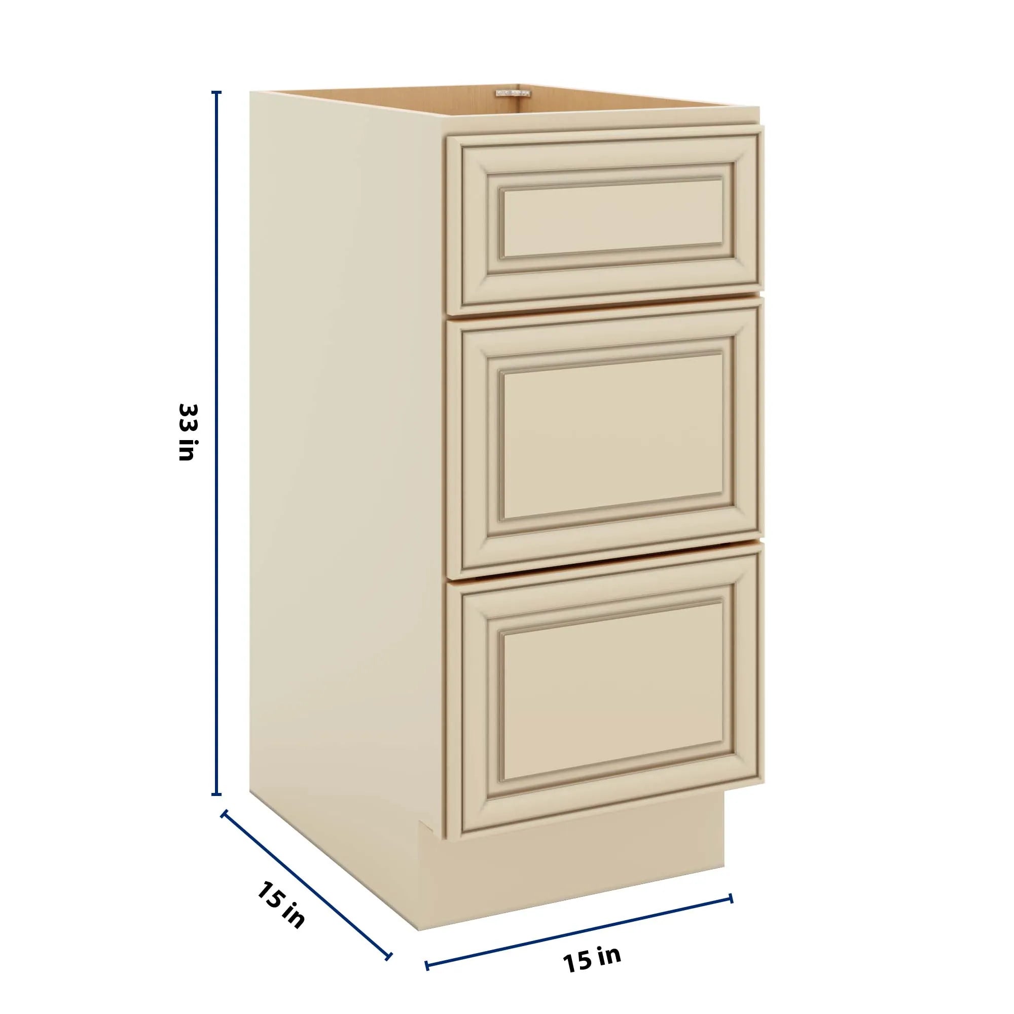 J&K Creme Glazed A7 Vanity 3 Drawer Base 15" W x 33" H x 21" D