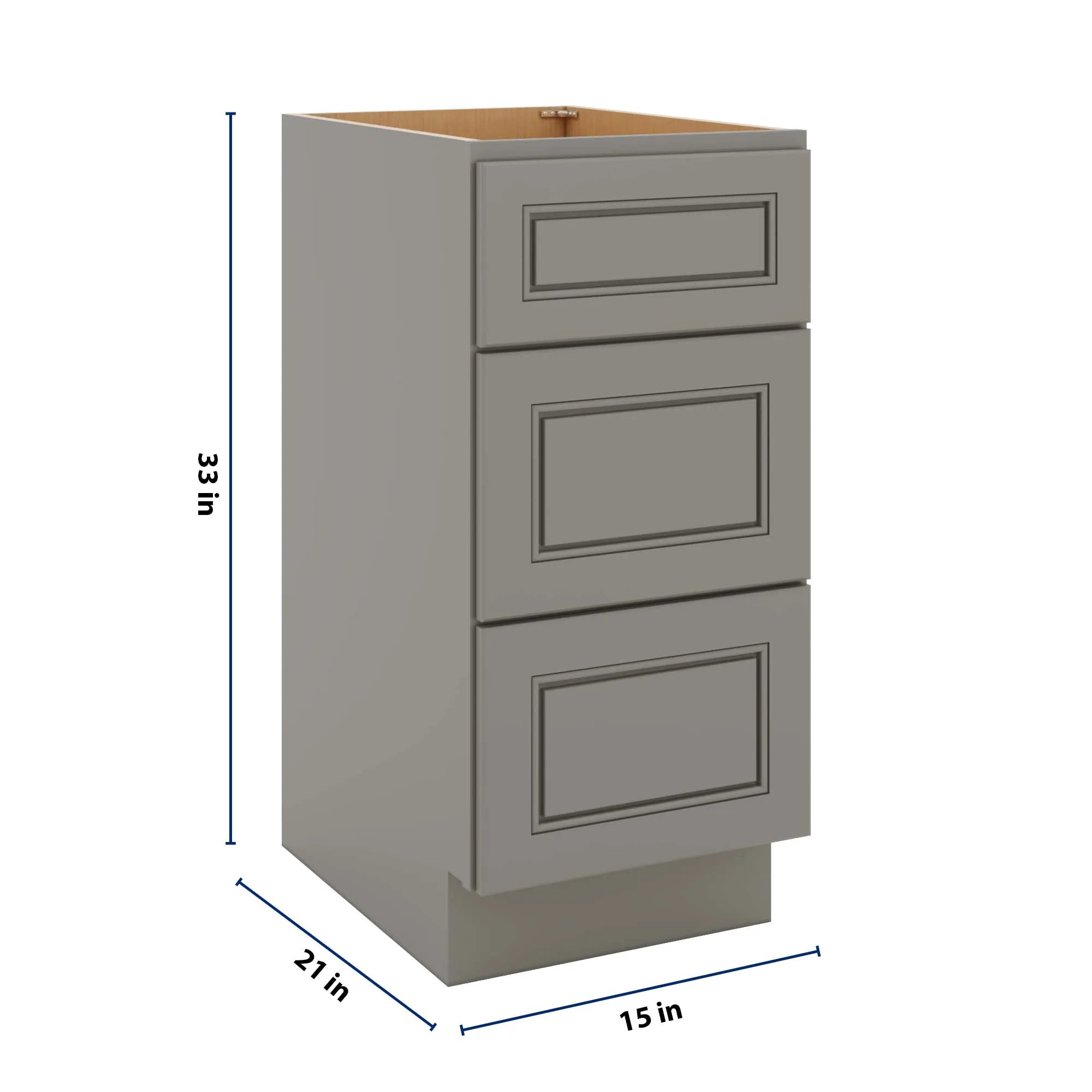 J&K Greige K3 Vanity 3 Drawer Base 15" W x 33" H x 21" D