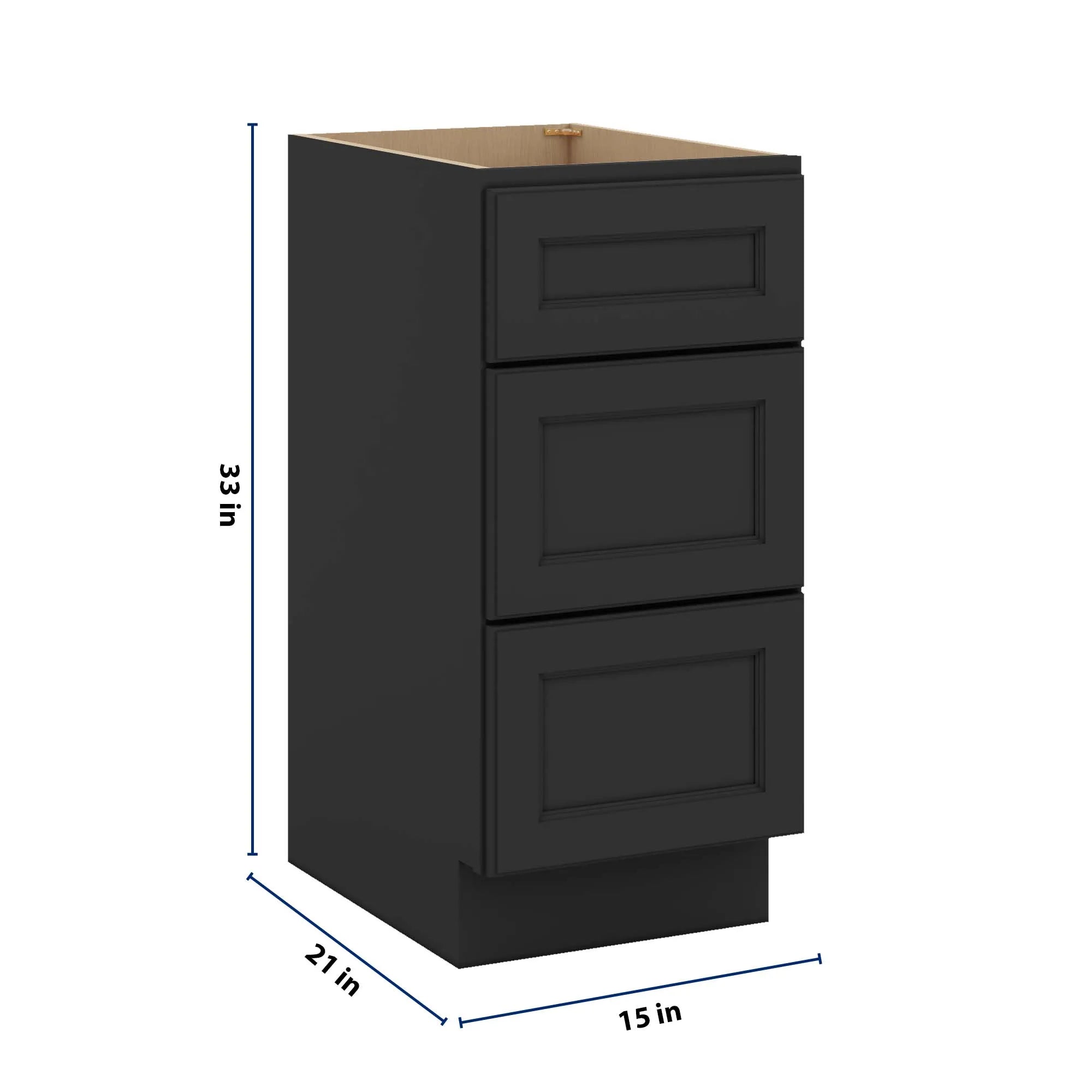 J&K Charcoal E2 Vanity 3 Drawer Base 15" W x 33" H x 21" D