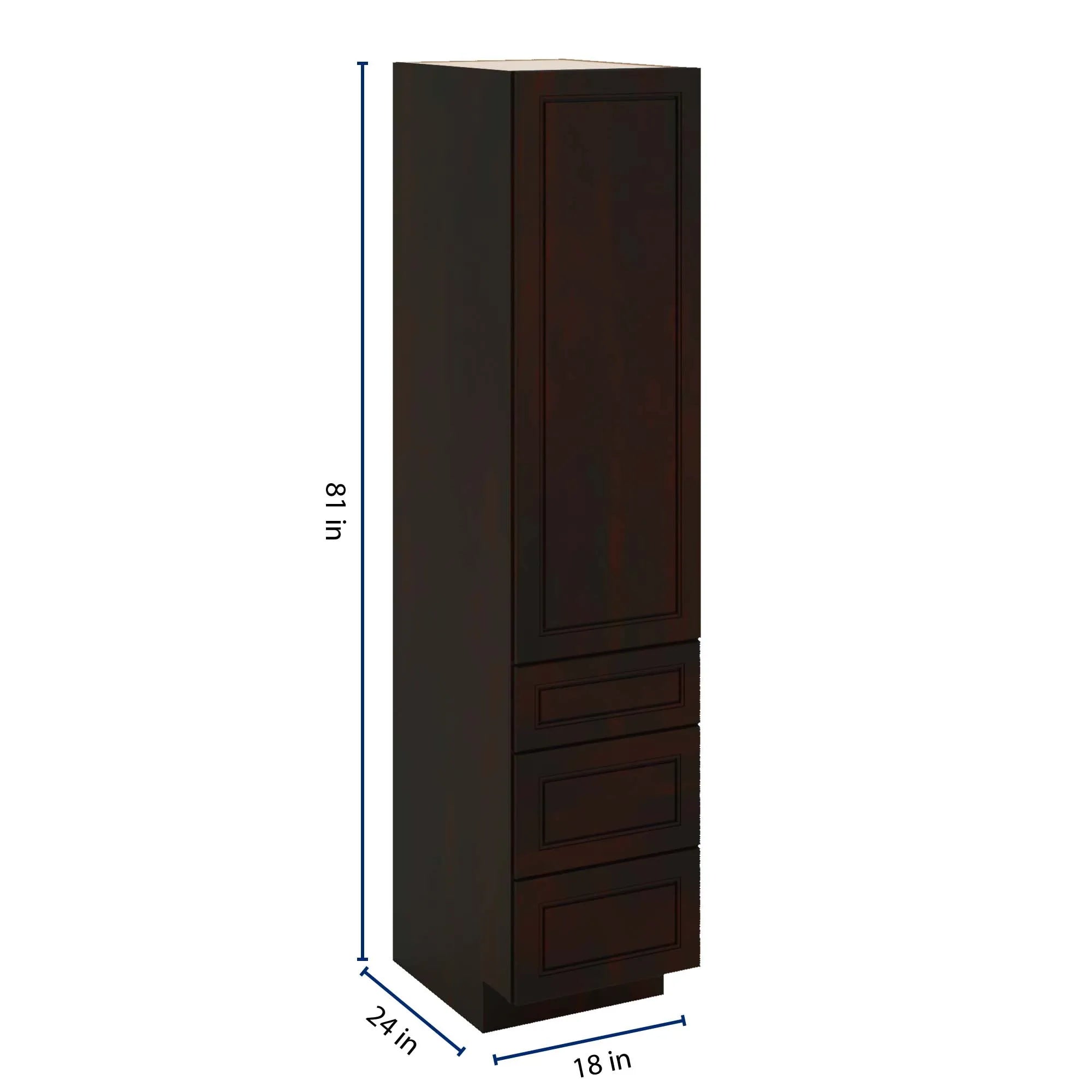 J&K Espresso K8 Vanity Linen with bottom Drawers 18" W x 81" H x 24" D