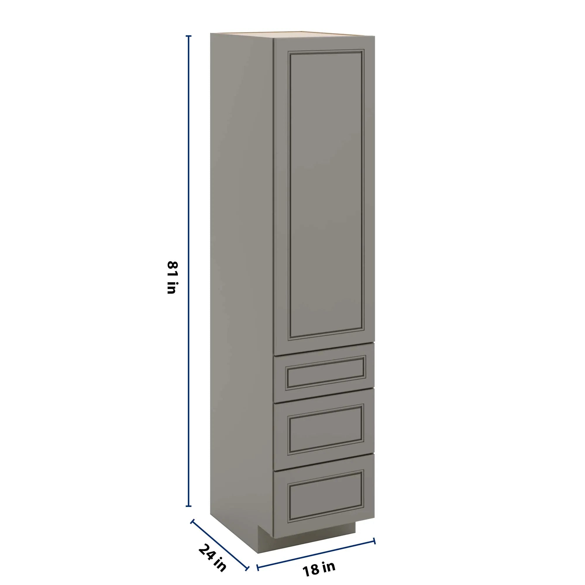 J&K Greige K3 Vanity Linen with bottom Drawers 18" W x 81" H x 24" D