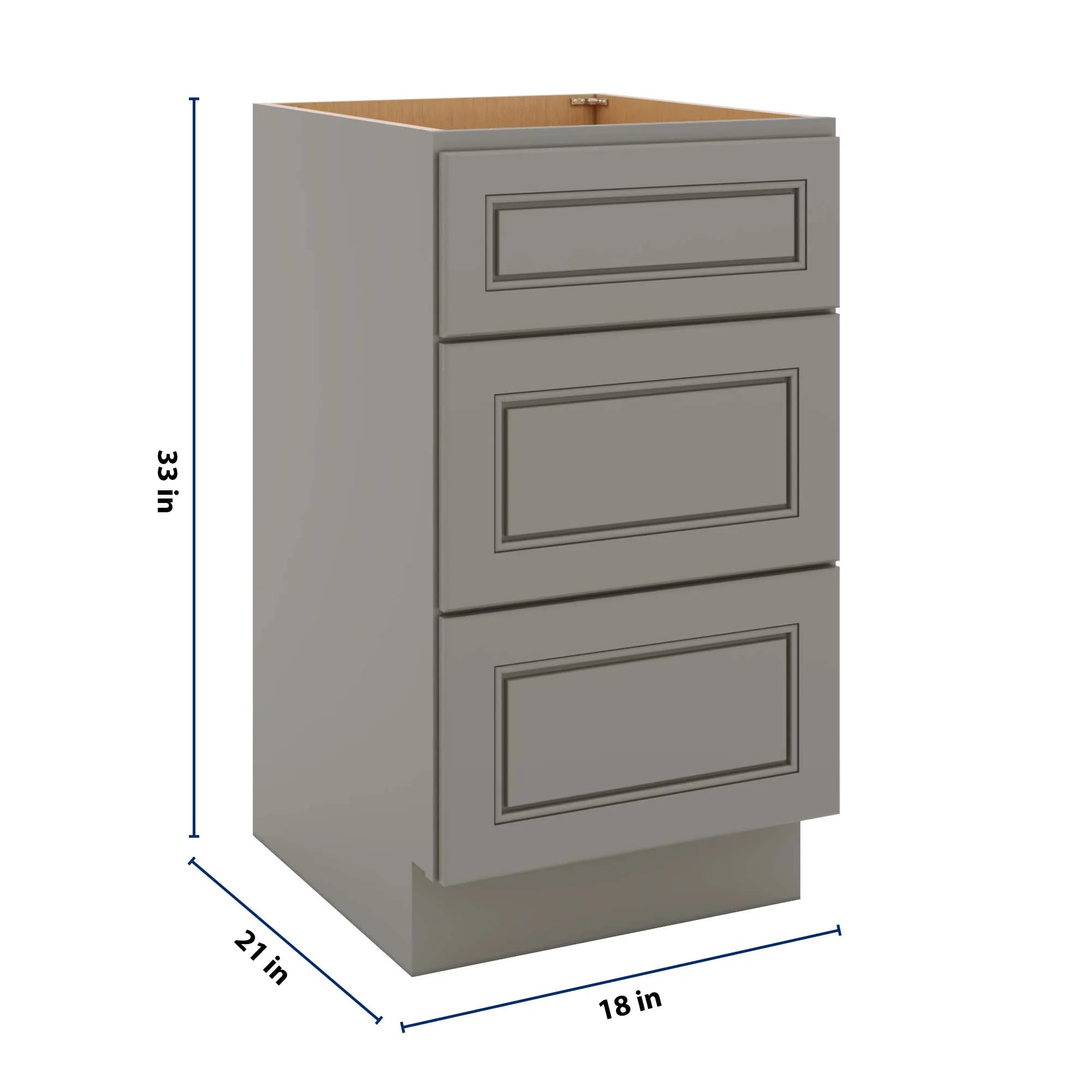J&K Greige K3 Vanity 3 Drawer Base 18" W x 33" H x 21" D