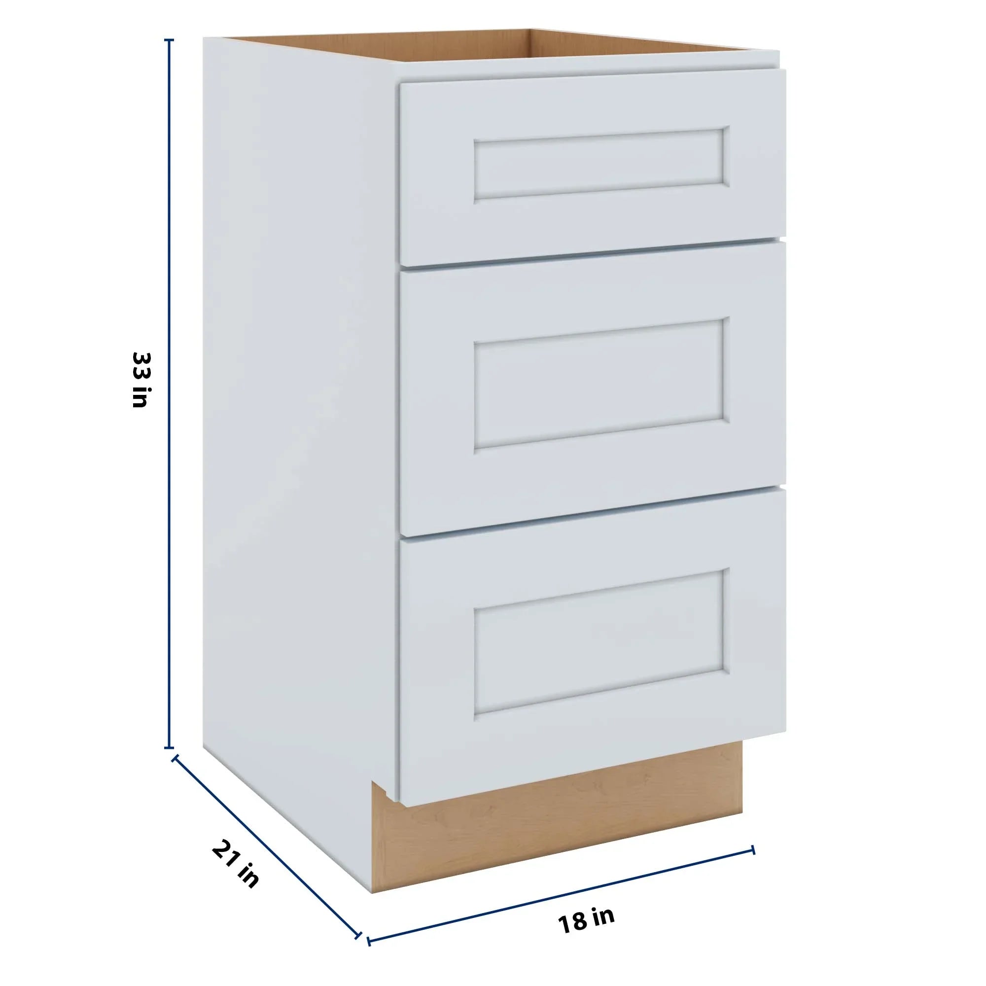J&K White Shaker S8 Vanity 3 Drawer Base 18" W x 33" H x 21" D