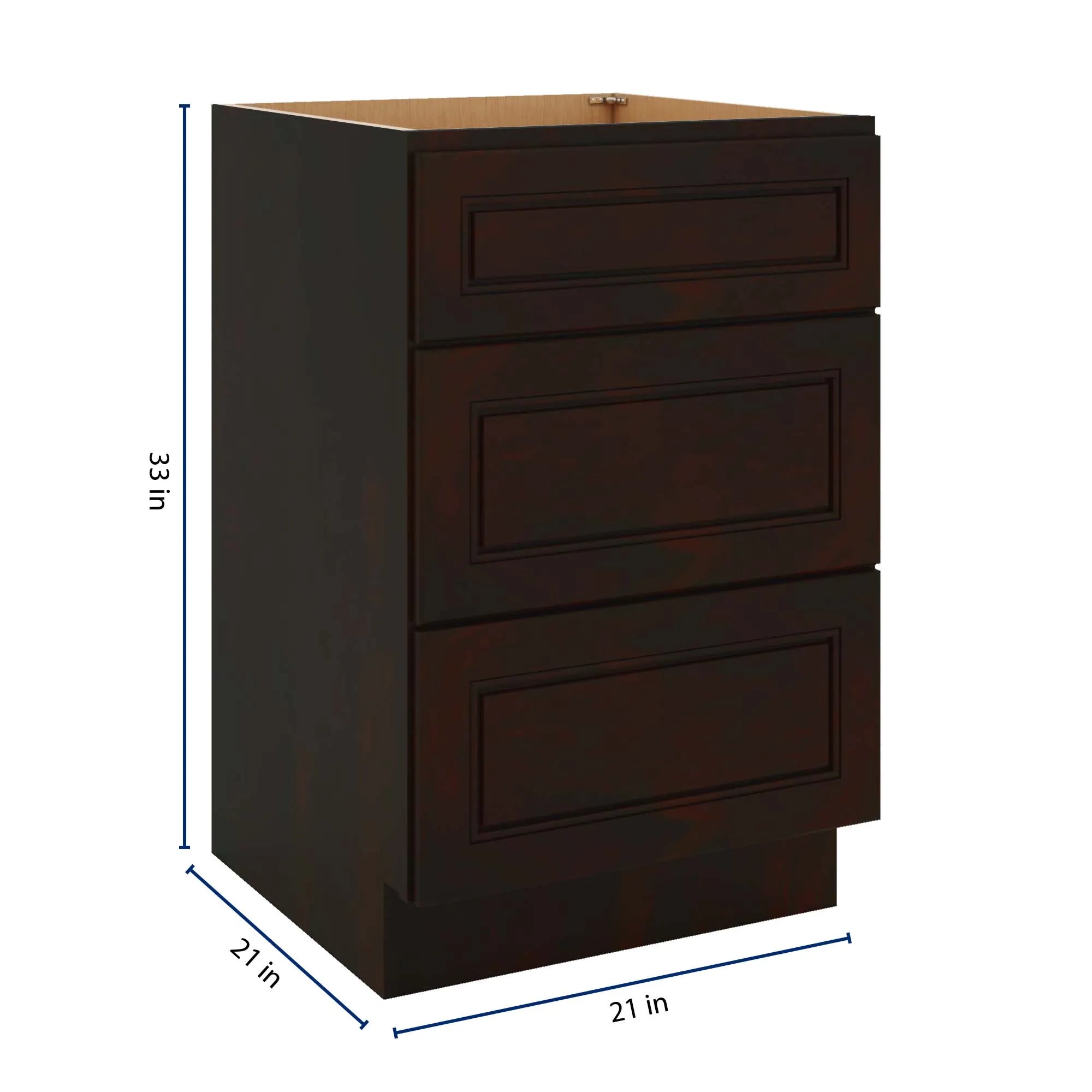 J&K Espresso K8 Vanity 3 Drawer Base 21" W x 33" H x 21" D
