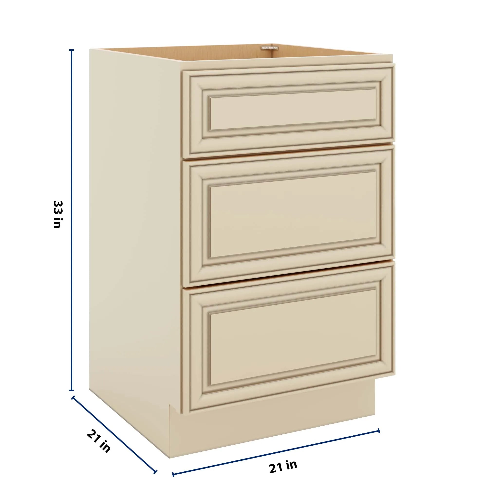 J&K Creme Glazed A7 Vanity 3 Drawer Base 21" W x 33" H x 21" D