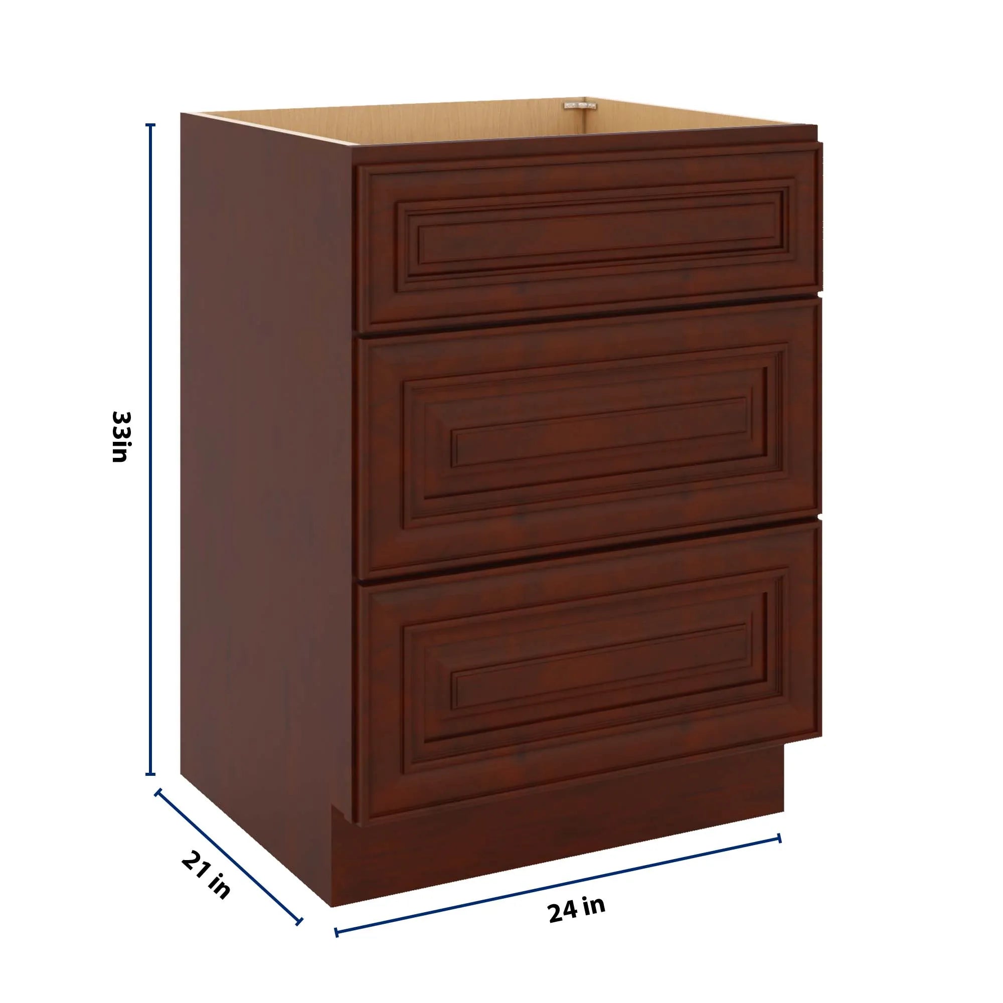 J&K Mahogany J5 Vanity 3 Drawer Base 24" W x 33" H x 21" D