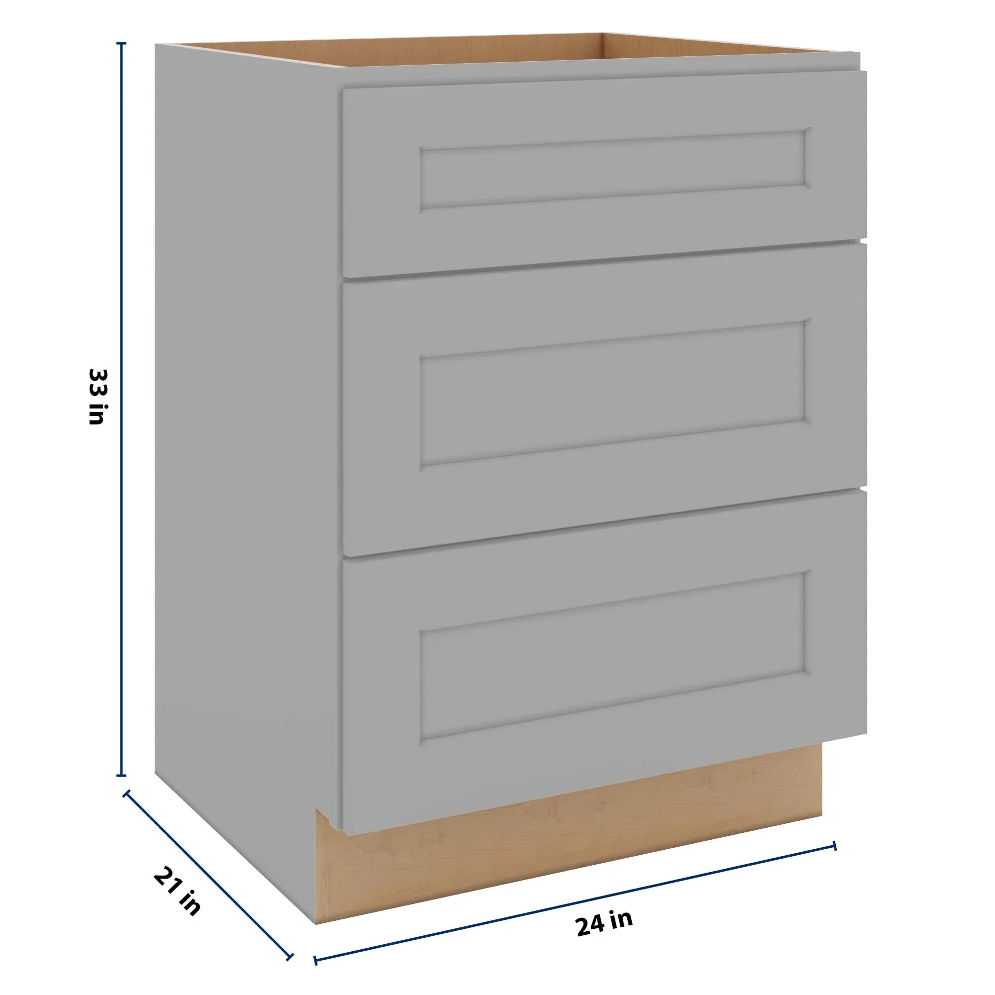 J&K Castle Grey S5 Vanity 3 Drawer Base 24" W x 33" H x 21" D