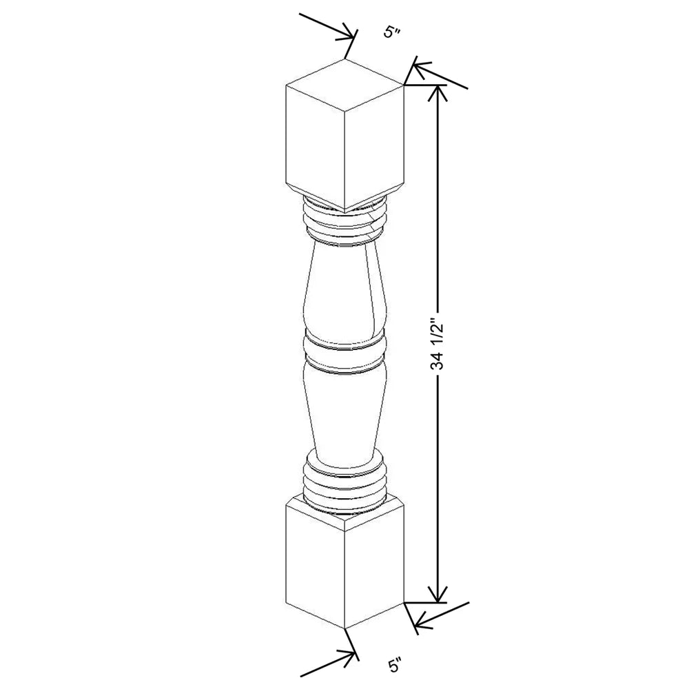 Kitchen Cabinet Distributors Shaker Designer White 5PC Turned Post - 5" W x 34.5" H