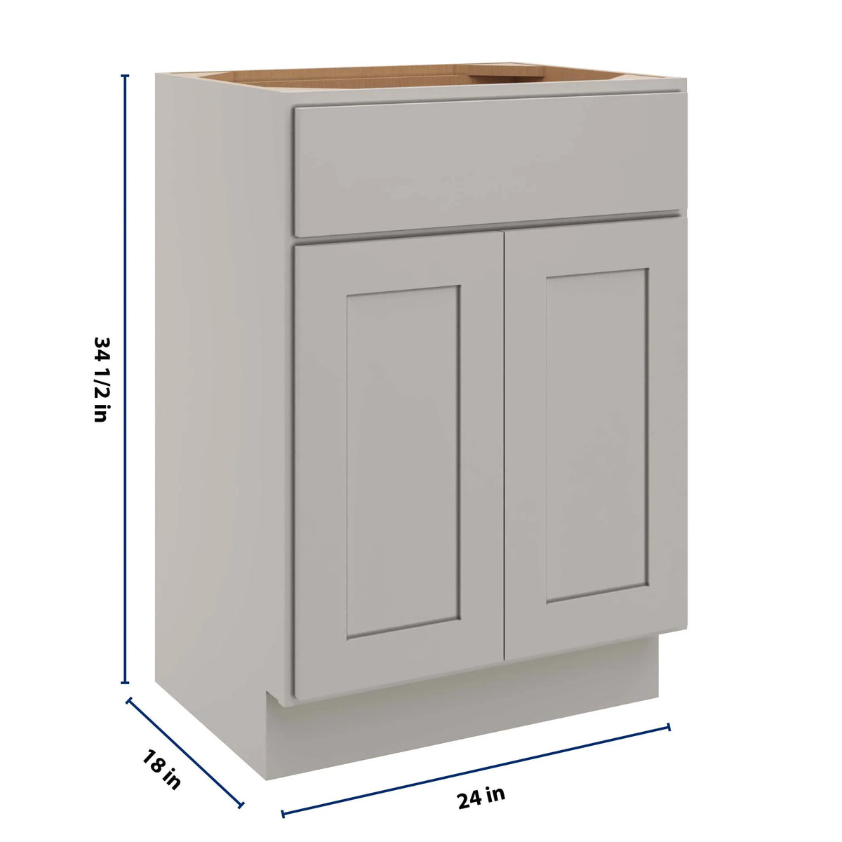 cnc luxor misty grey 24 w x 34 1 2 h x 18 d double door vanity sink base cabinet